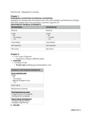 Managerial Accounting Final Exam Guide - Chapter 1: Introduction To ...