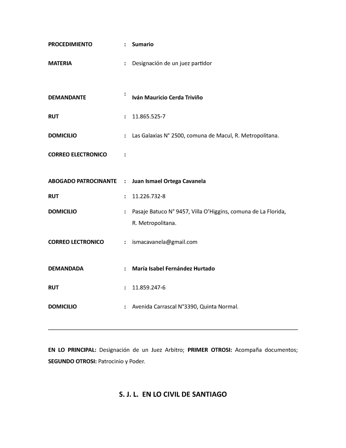 Demanada De Ñliquidacion De Sociedad Conyugal Procedimiento Sumario Materia Designación De 2063