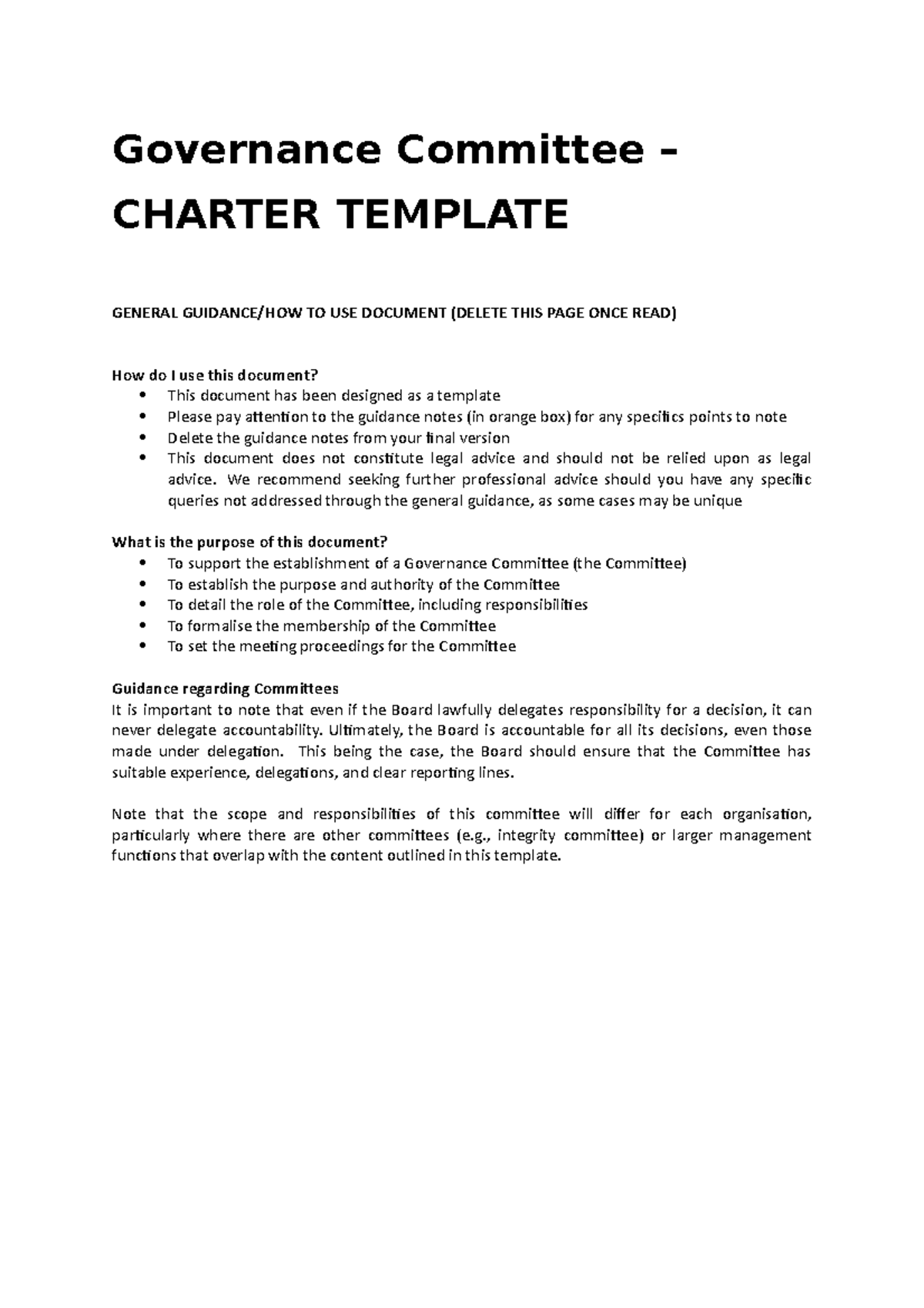 Governance Committee Charter Template - Governance Committee – CHARTER