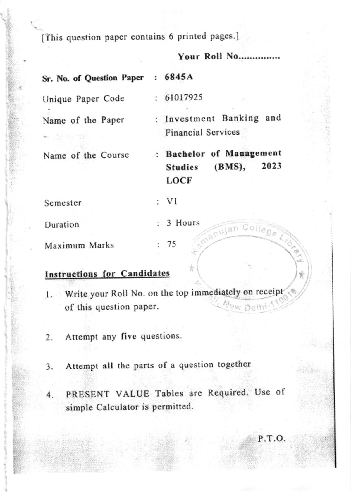 BMS Investment Banking and Finan VUn9Sad Ifhis question paper