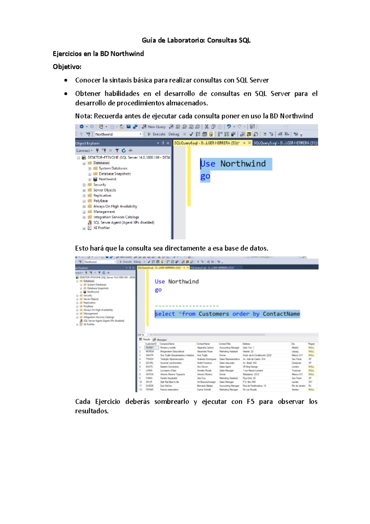 Guía De Laboratorio Consultas Sql Server Guía De Laboratorio Consultas Sql Ejercicios En La 3863