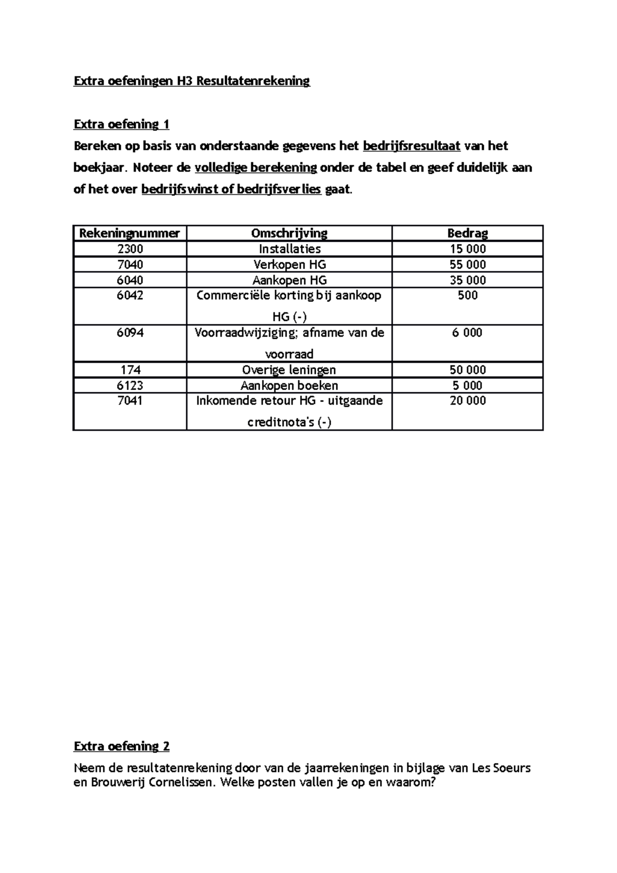 Extra Oefeningen H3 Resultatenrekening - Noteer De Volledige Berekening ...