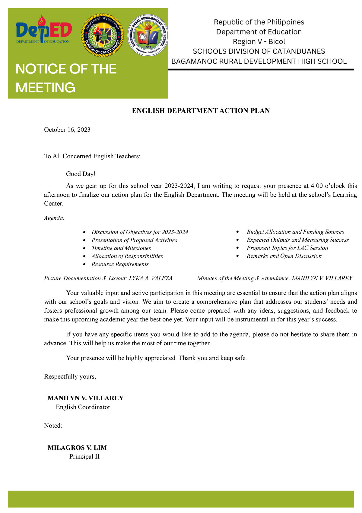 Notice-of-the-Meeting-Template Finalization OF Action PLAN Teachers ...