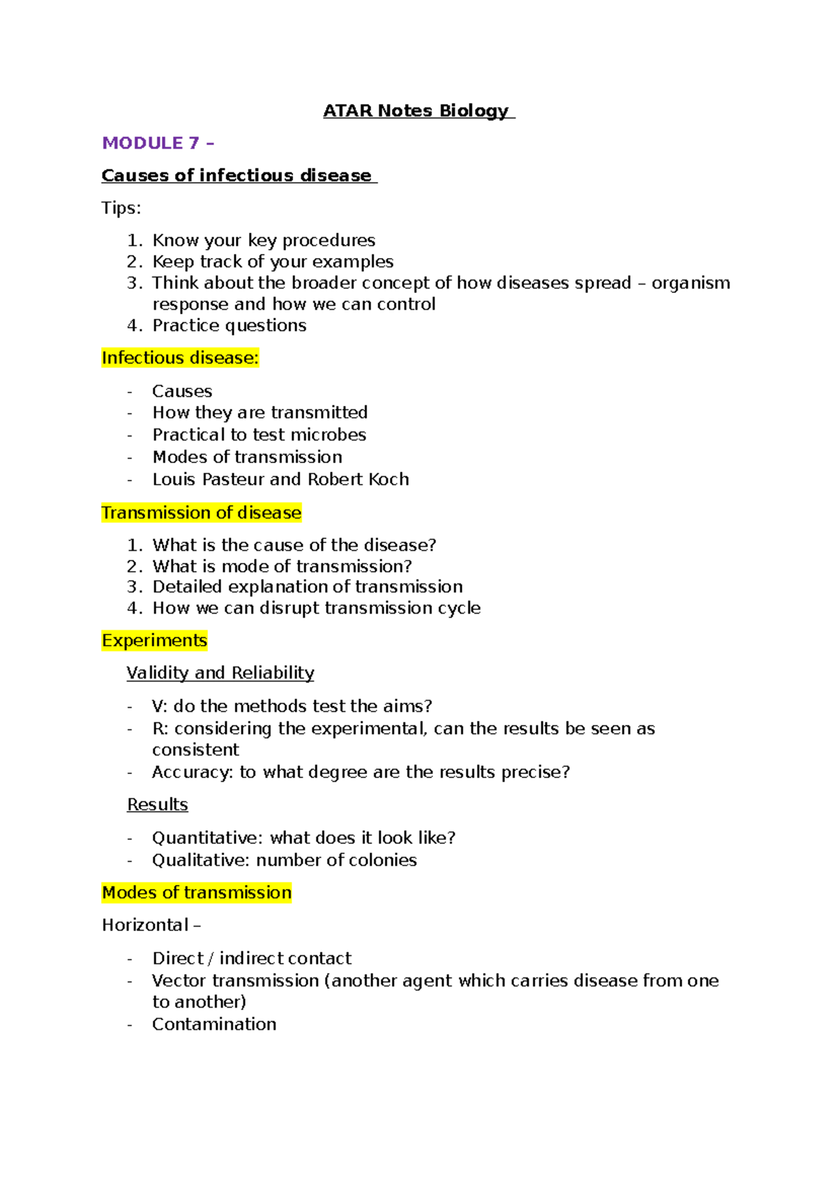 BIO Notes - Module 7 - ATAR Notes Biology MODULE 7 – Causes Of ...