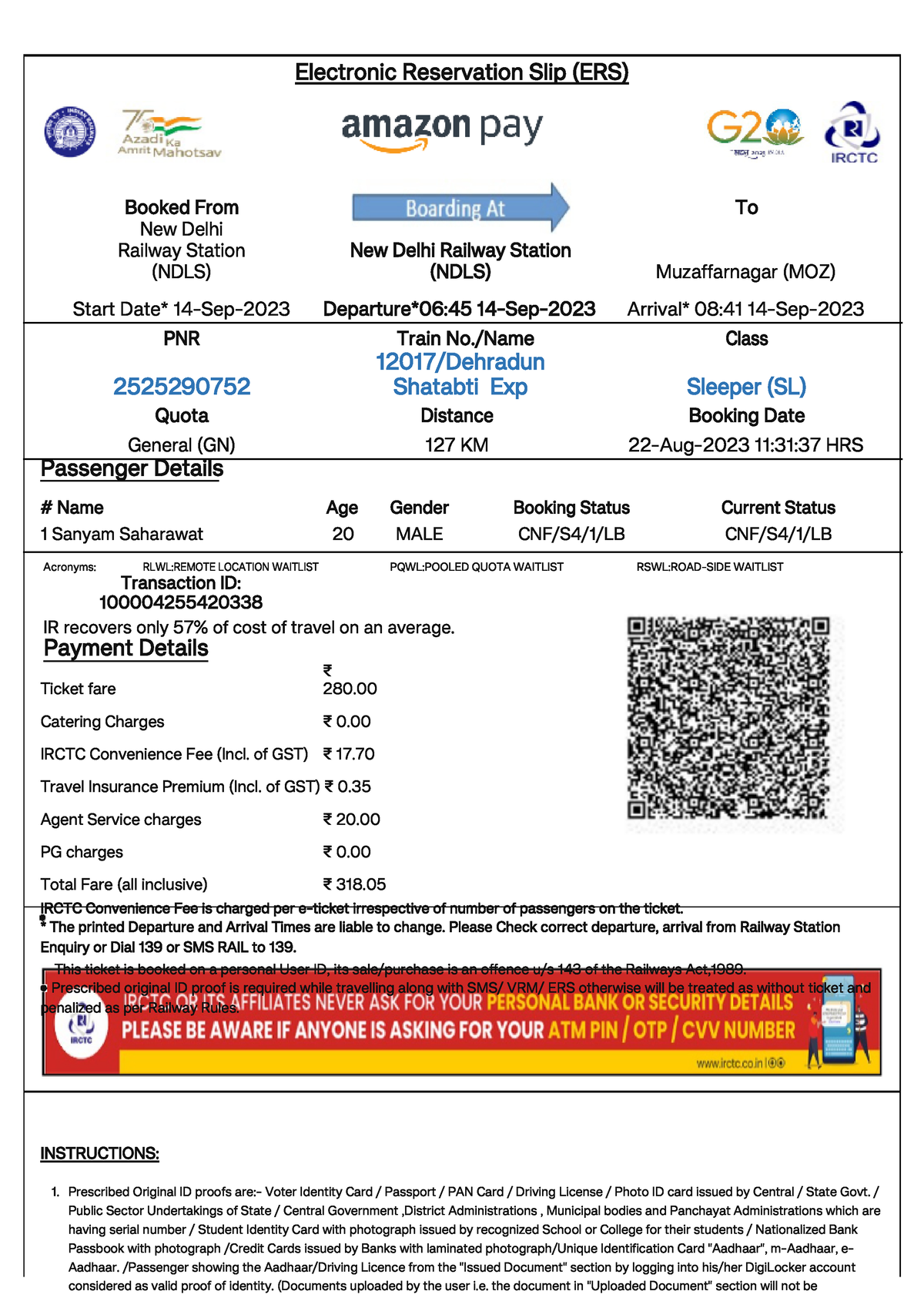 Tl Tickets Moz Dbdbxbx Electronic Reservation Slip ERS Booked   Thumb 1200 1698 