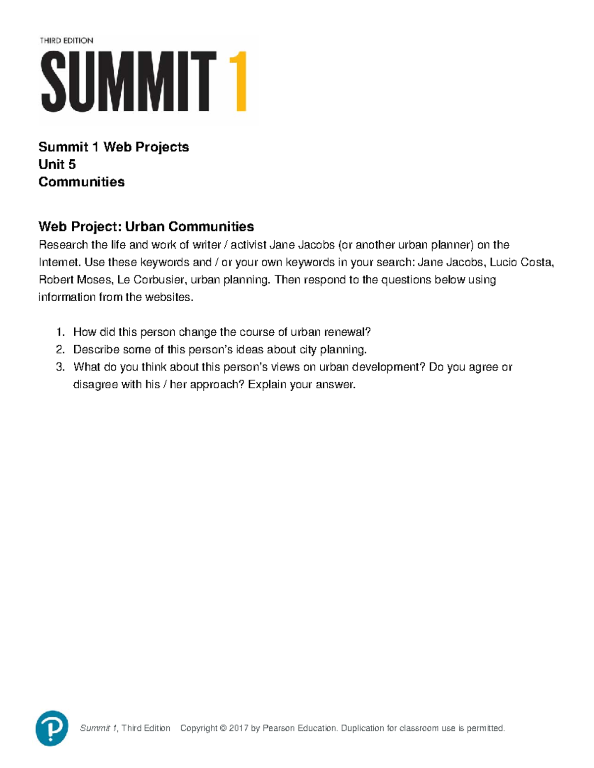Summit 1 Web Projects Unit 5 Summit 1 Third Edition Copyright 2017