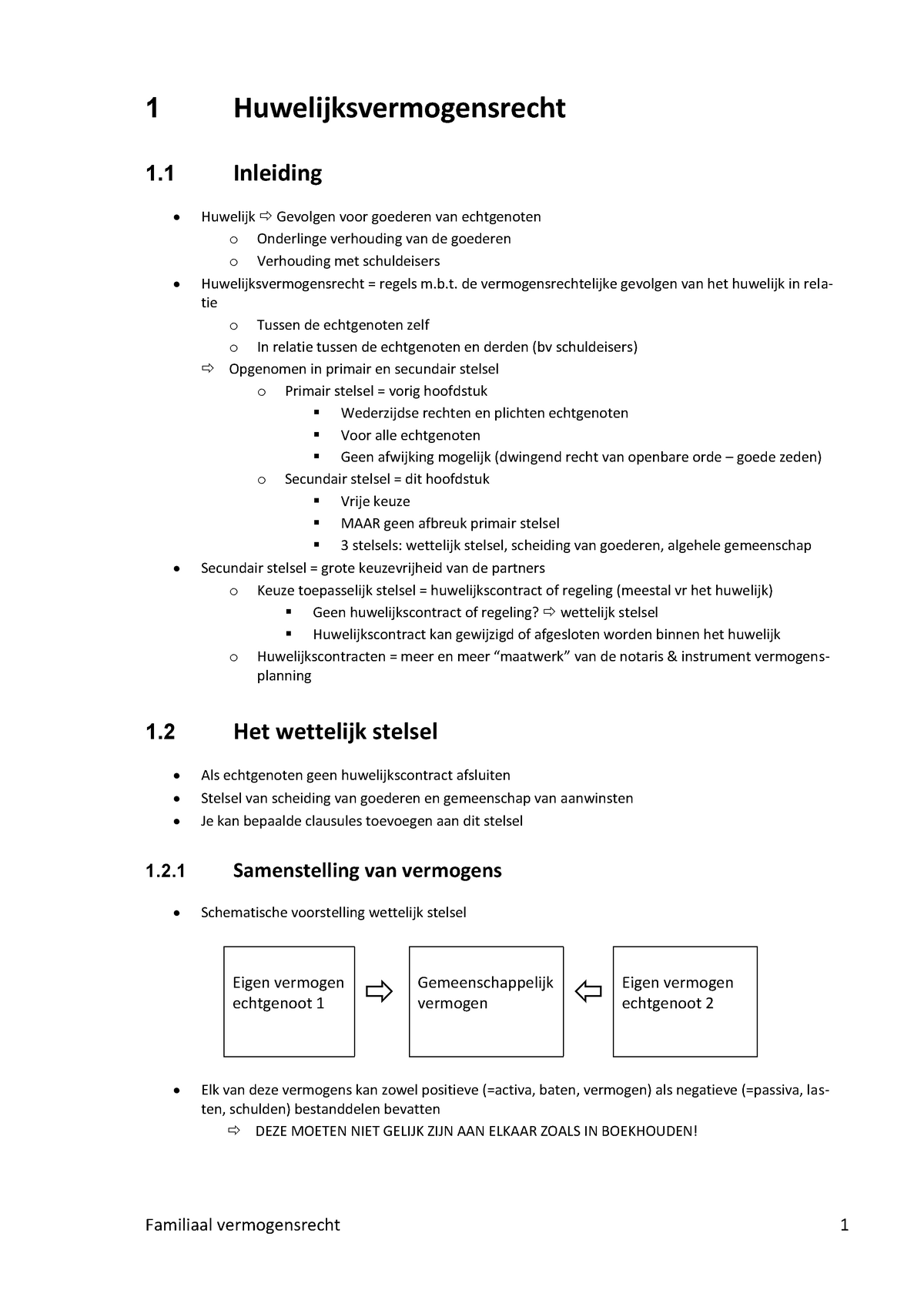 Samenvatting Familiaal & Vermogensrecht - 1 Huwelijksvermogensrecht 1 ...