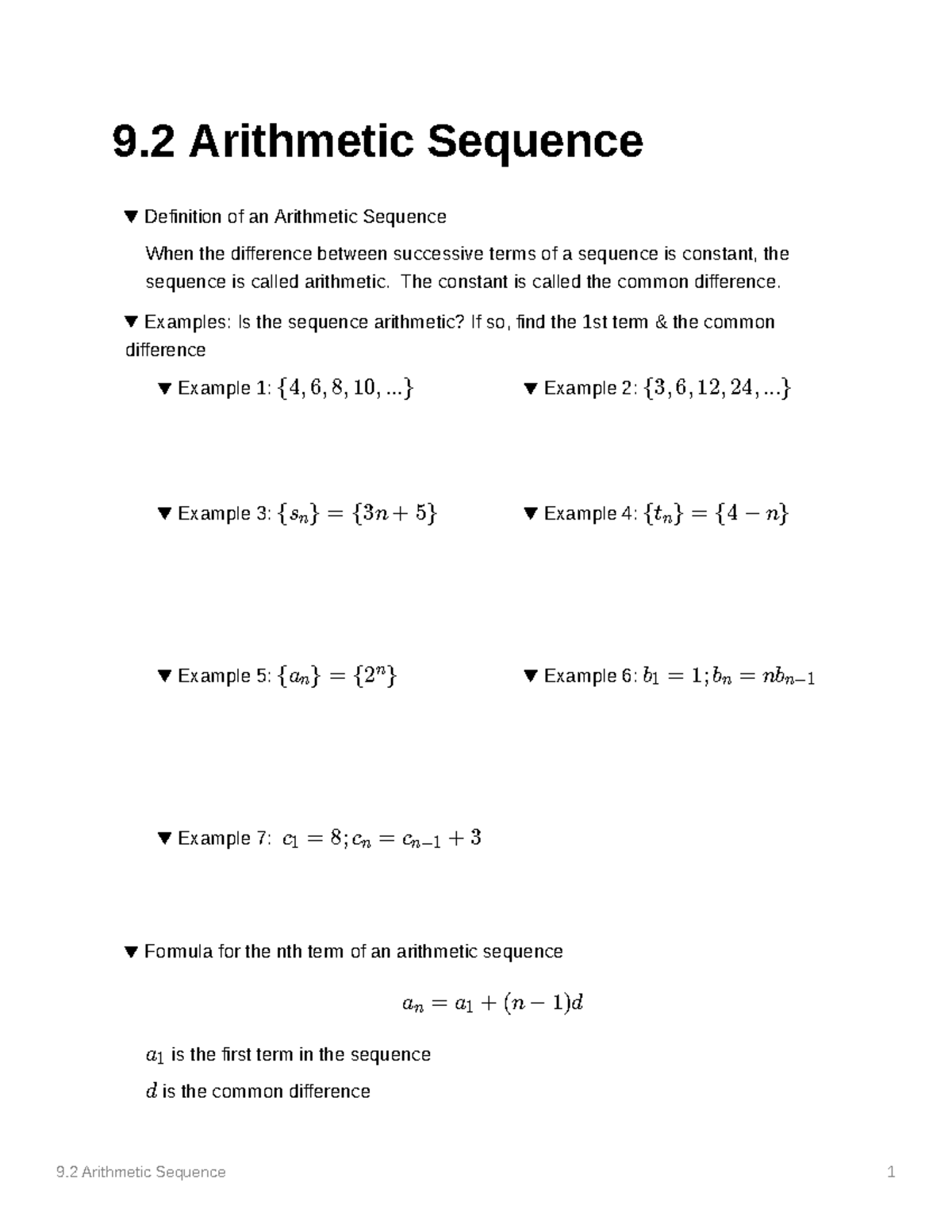 MAC1140 Blank Notes 9 - Arithmetic sequences - 9 Arithmetic Sequence ...