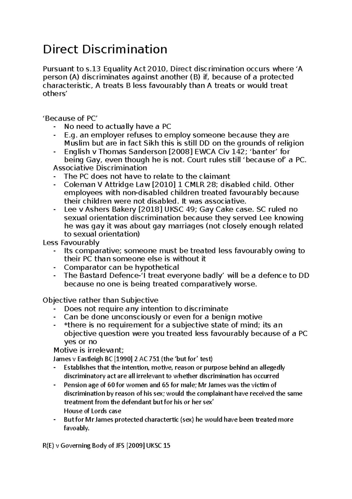 Direct Discrimination - an employer refuses to employ someone because ...