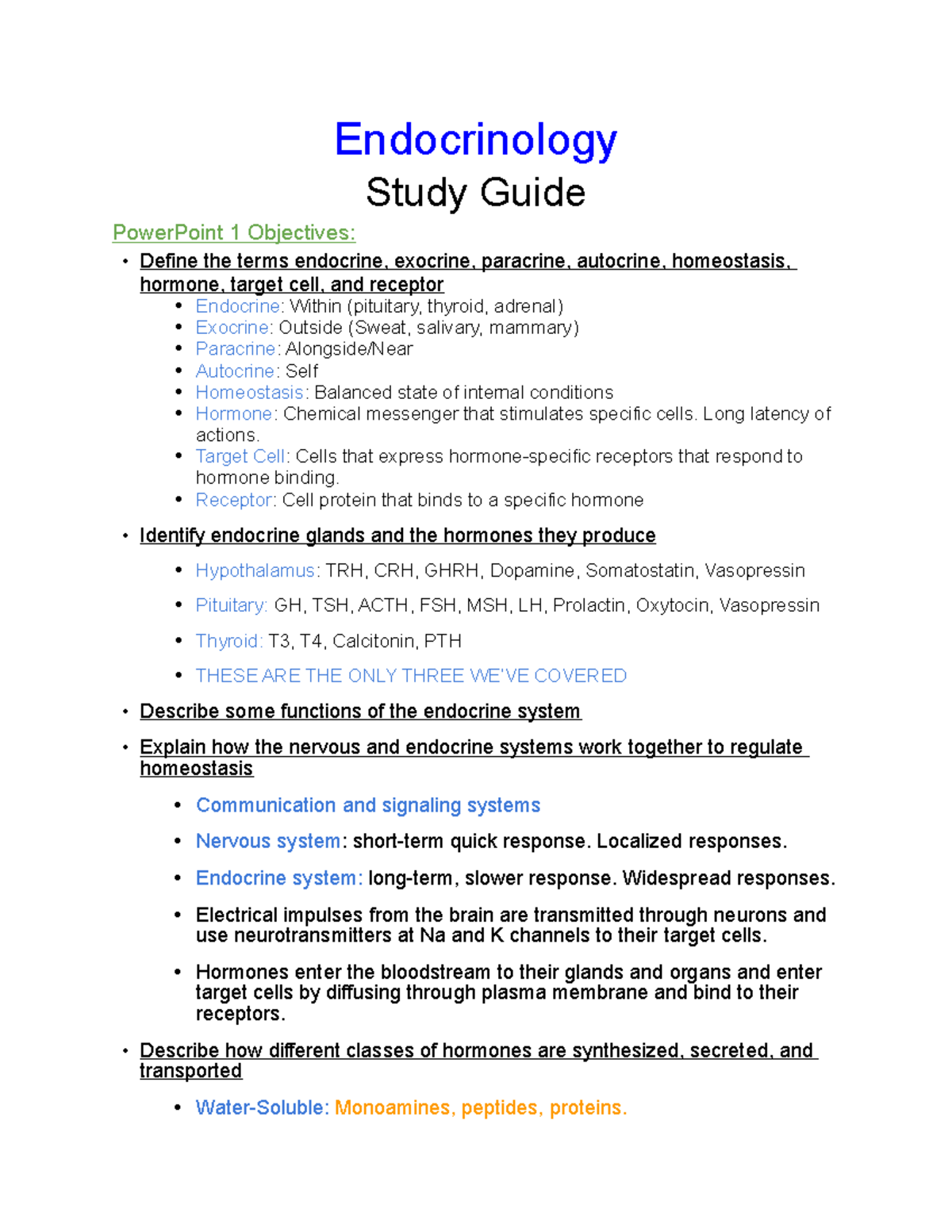 Endocrinology Study Guide Endocrinology Study Guide PowerPoint 1