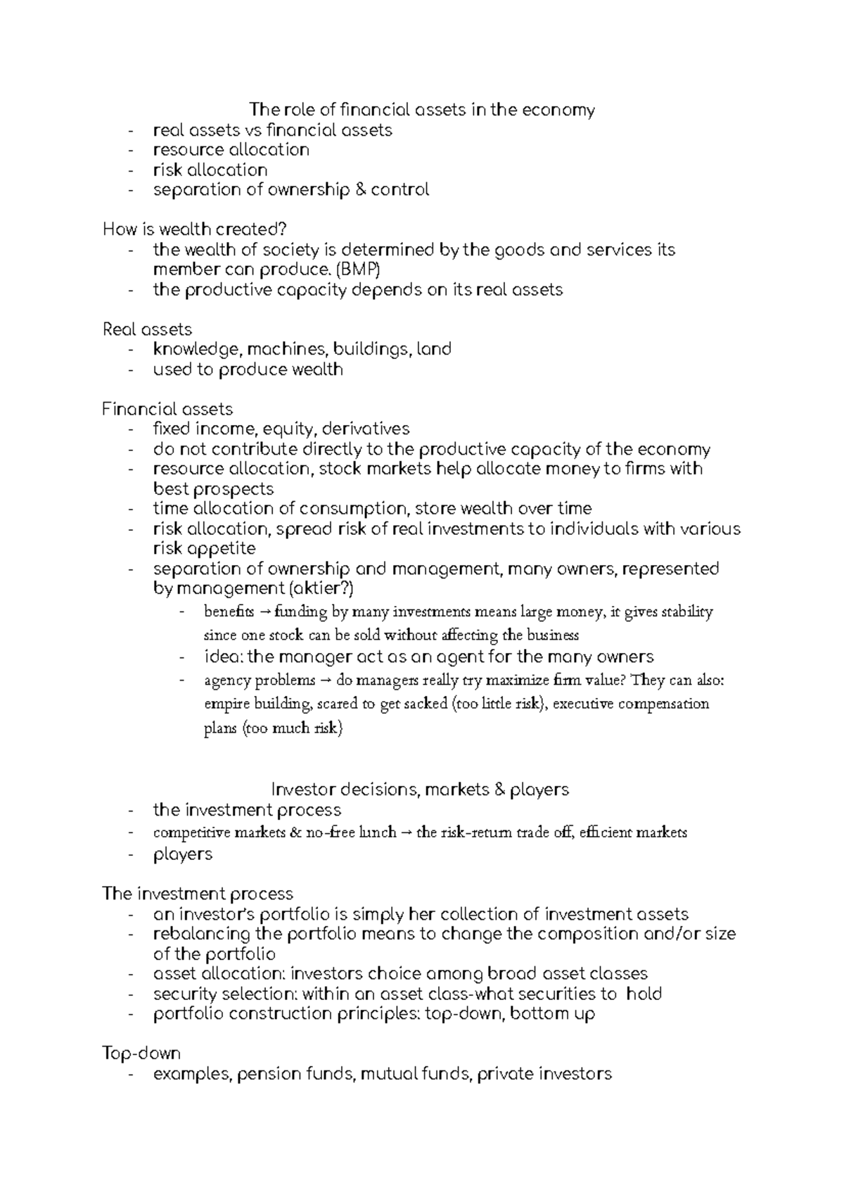 Chapter 1 & 2 - the investment environment, asset, classes, and ...