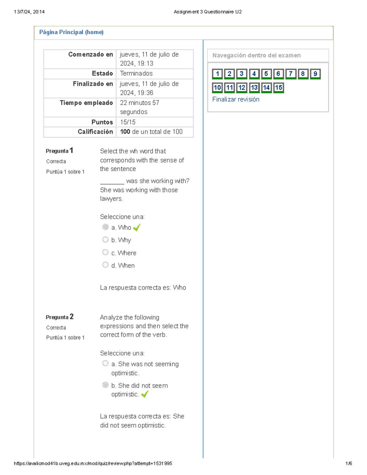 assignment 3 questionnaire u2 uveg