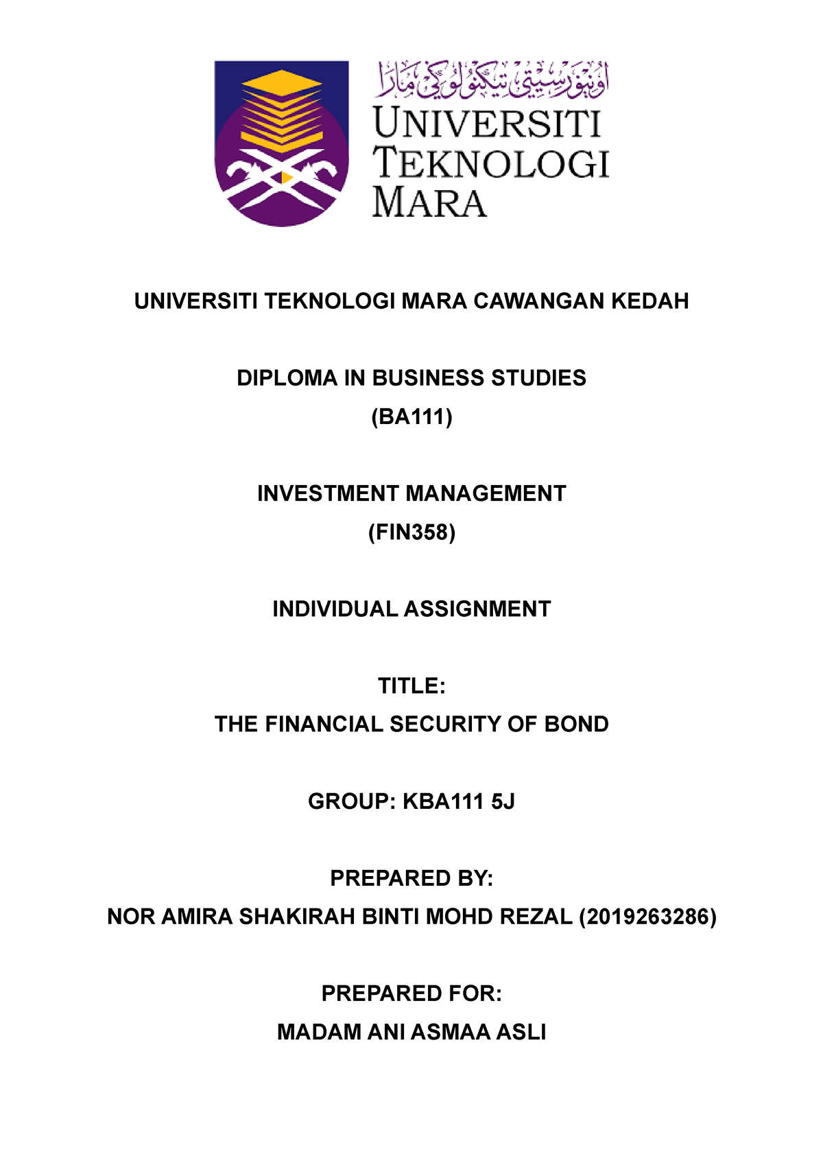 individual assignment fin358