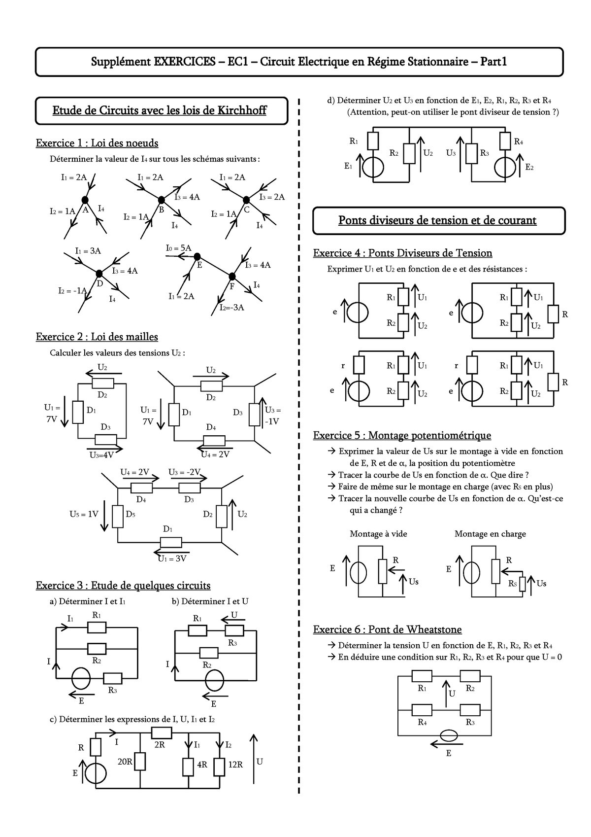 Loi de kirchhoff exercices corrigés 03 - Etude de Circuits avec les ...