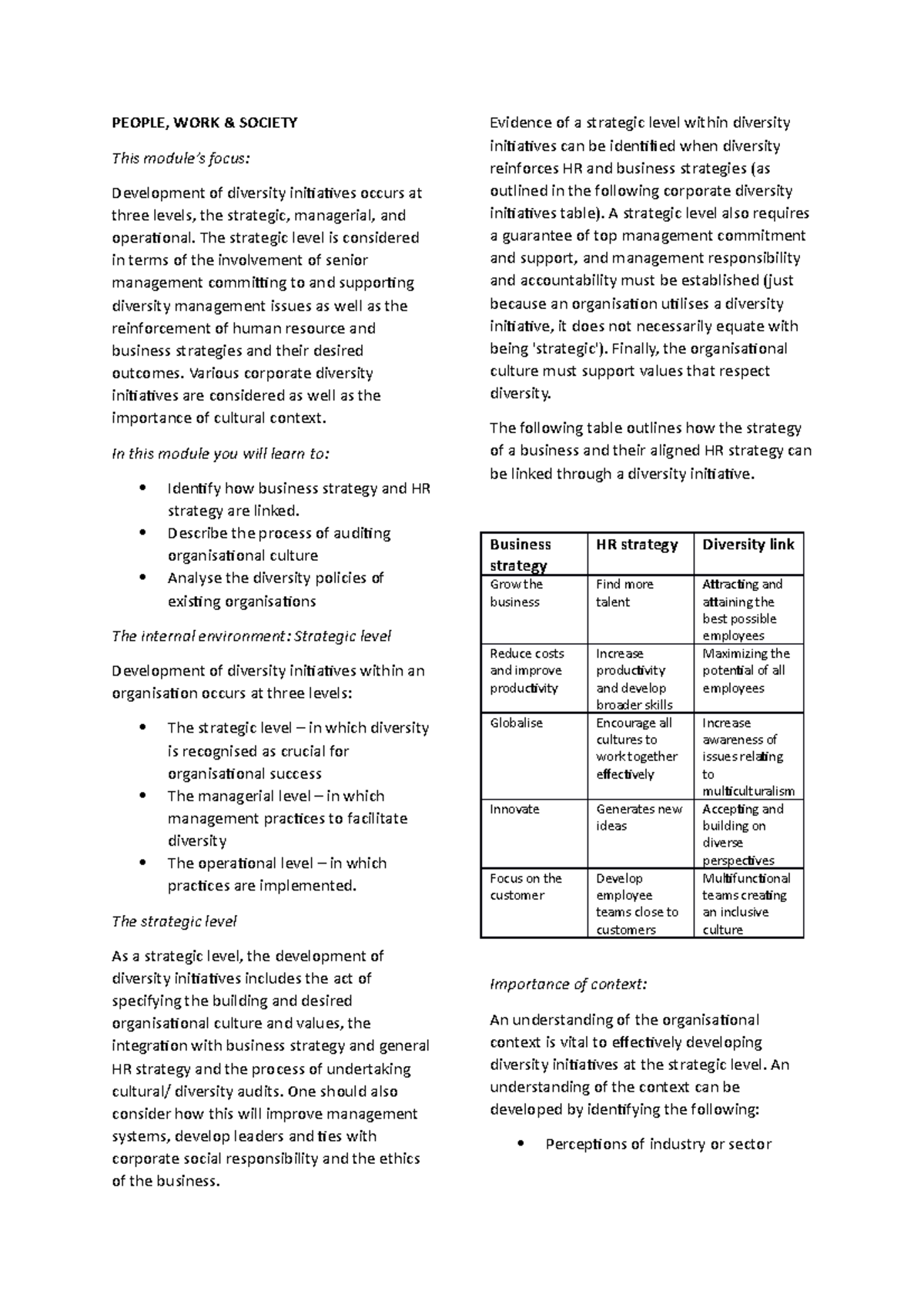 week 2 homework diversity and inclusion at work