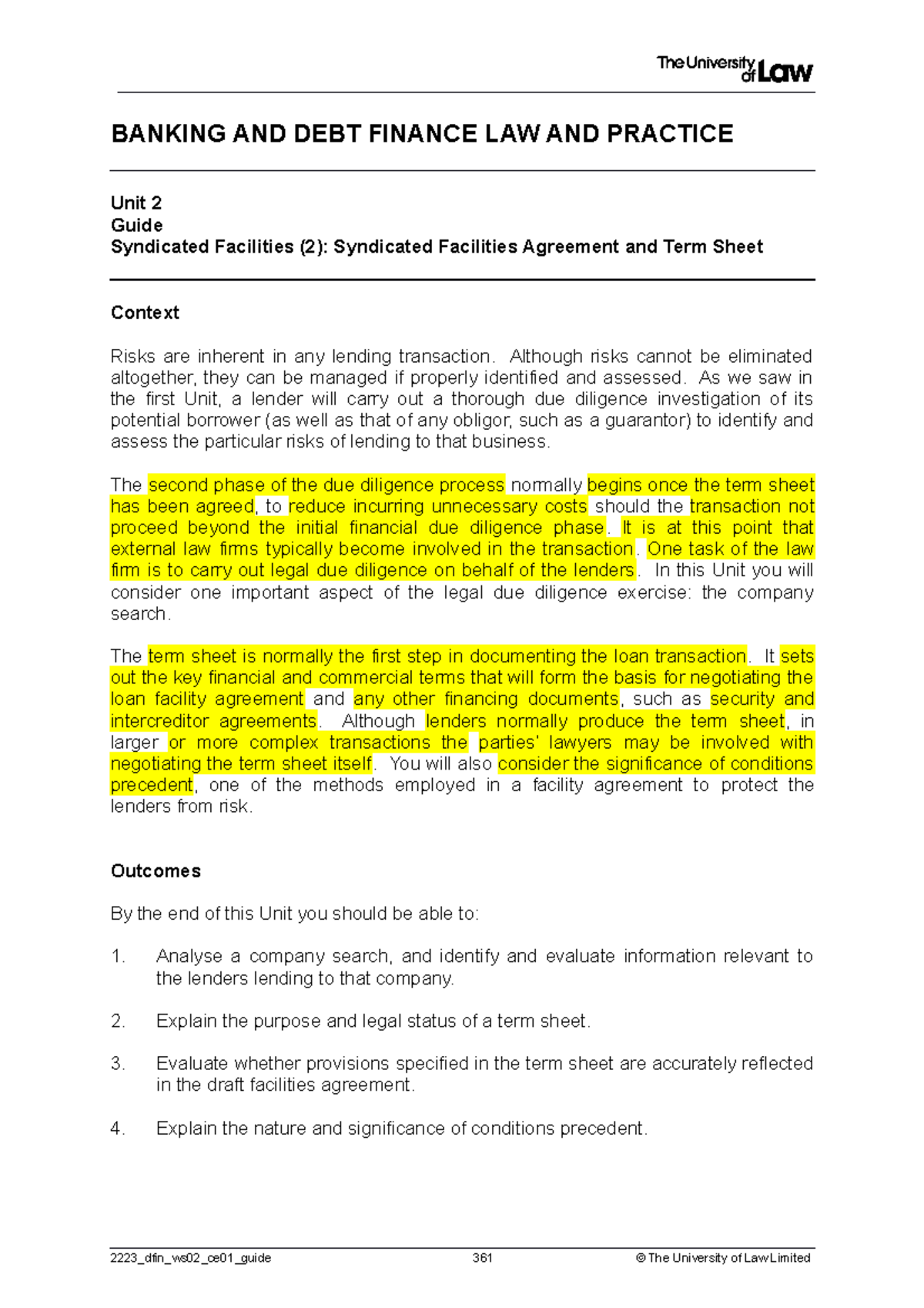 Week 1 guide for BDF - BANKING AND DEBT FINANCE LAW AND PRACTICE Unit 2 ...