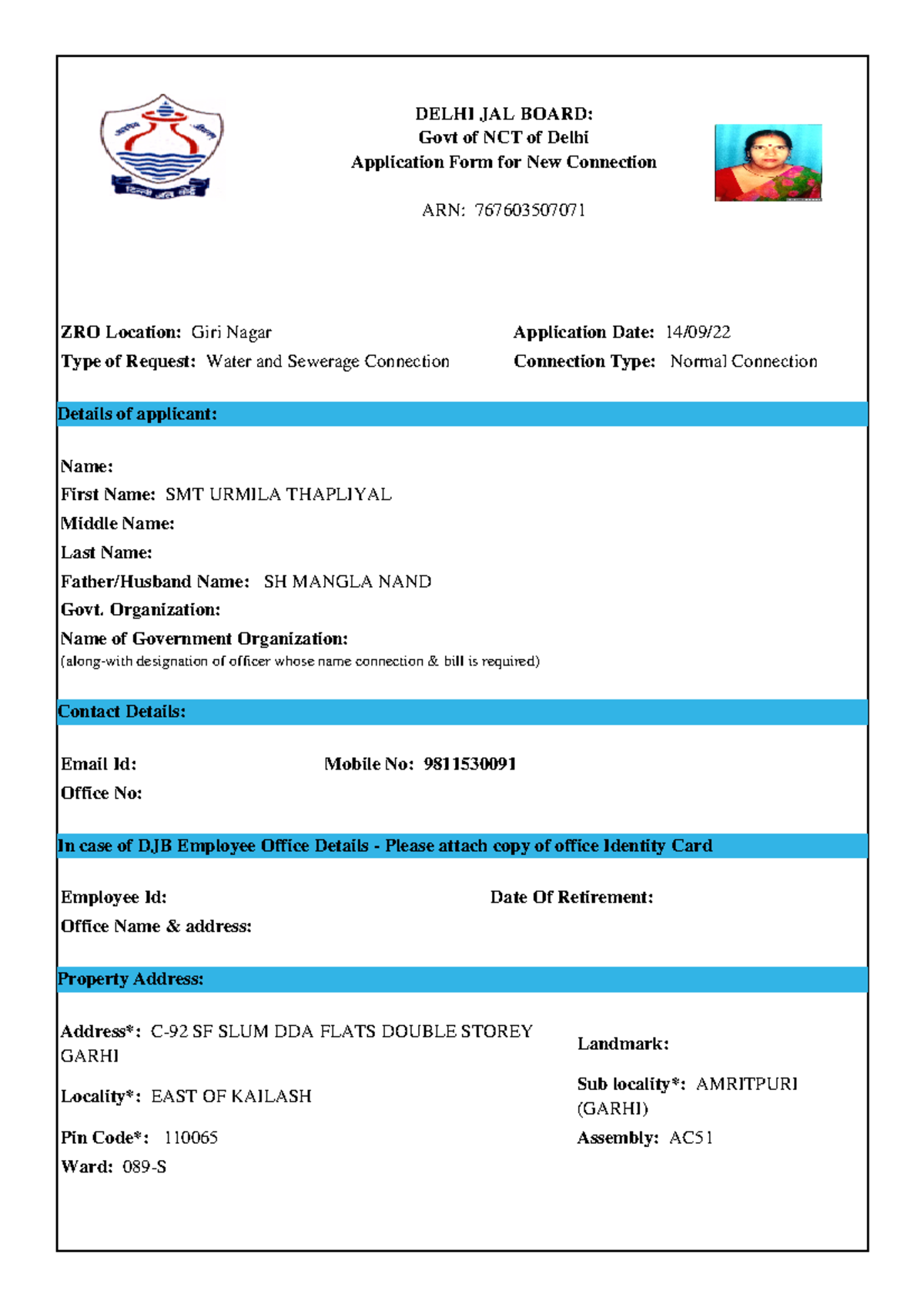 New Connection (12) - hhhhhhhhhhhh - DELHI JAL BOARD: Govt of NCT of ...