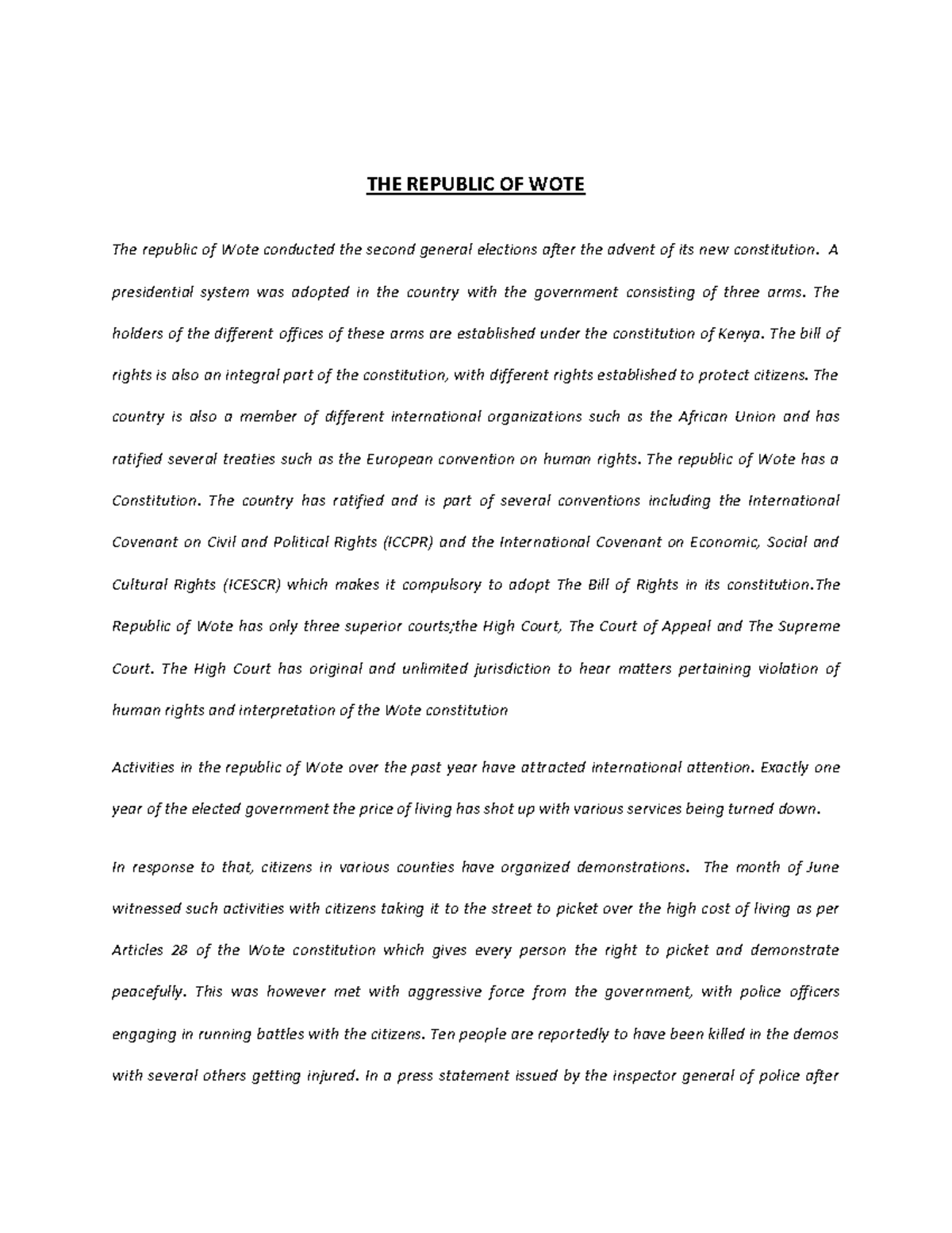 THE Republic OF WOTE notes THE REPUBLIC OF WOTE The republic of