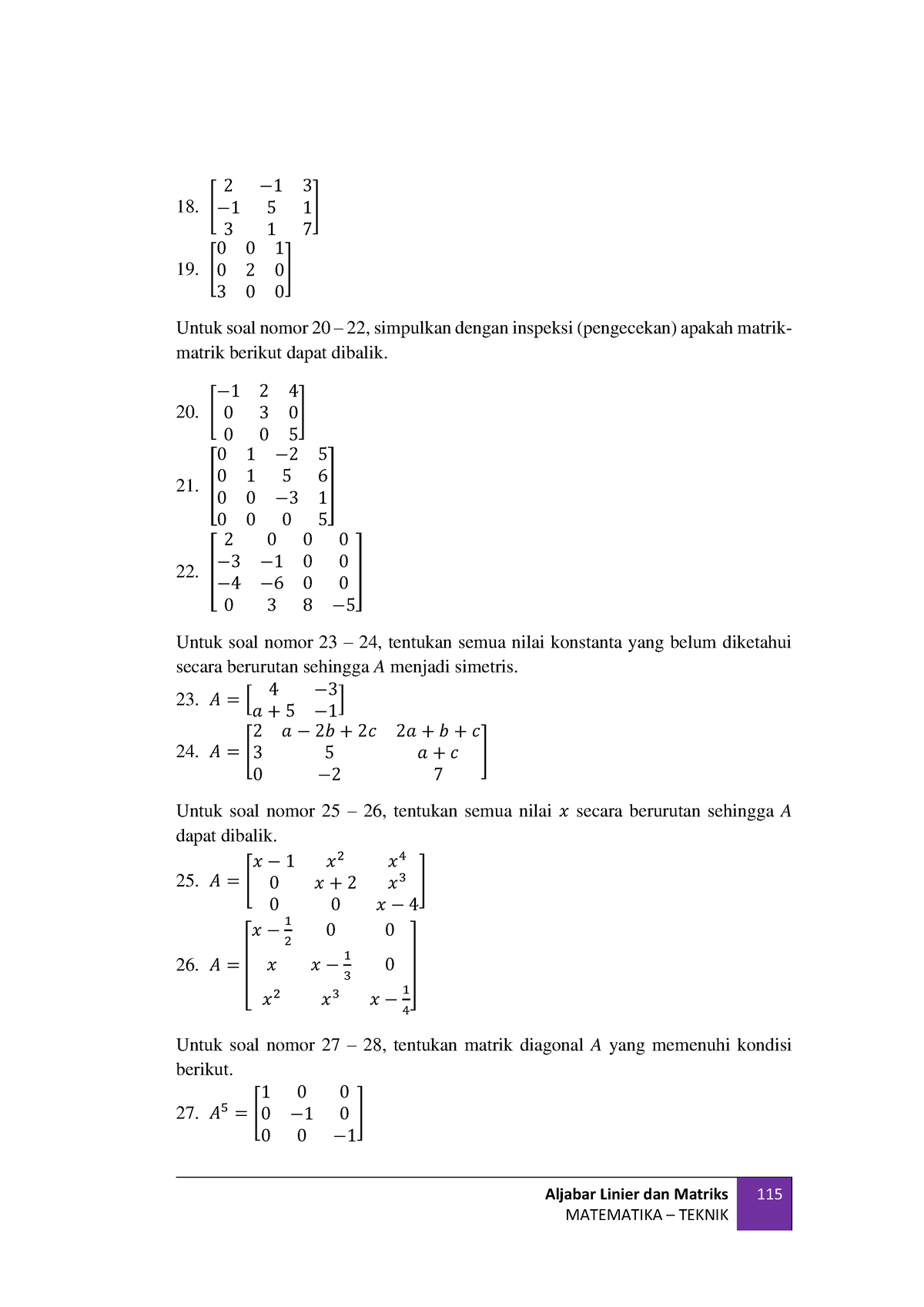 5 - Tugas - Aljabar Linier Dan Matriks MATEMATIKA – TEKNIK 115 18. [ 2 ...