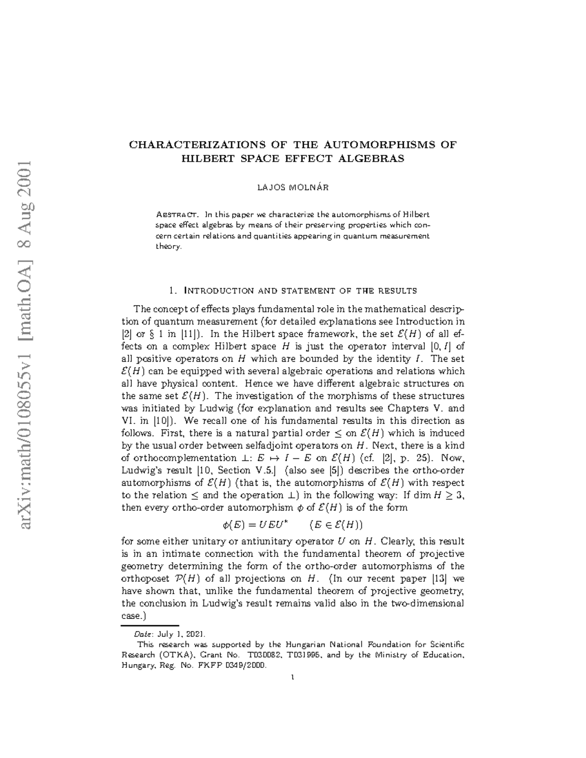 0108055 - Cours - arXiv:math/0108055v1 [math] 8 Aug 2001 ...