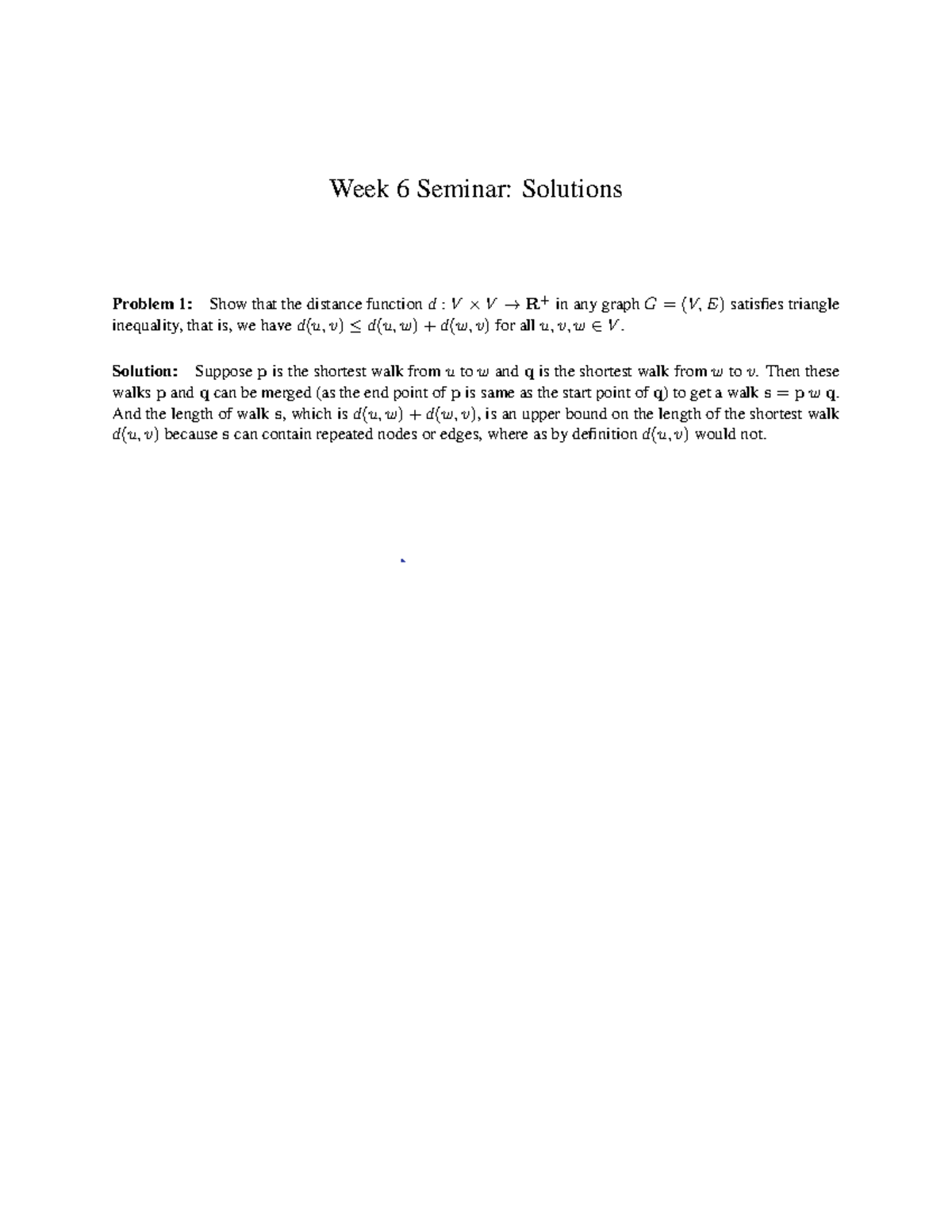Week 6 Exercise - Week 6 Seminar: Solutions Problem 1: Show that the ...