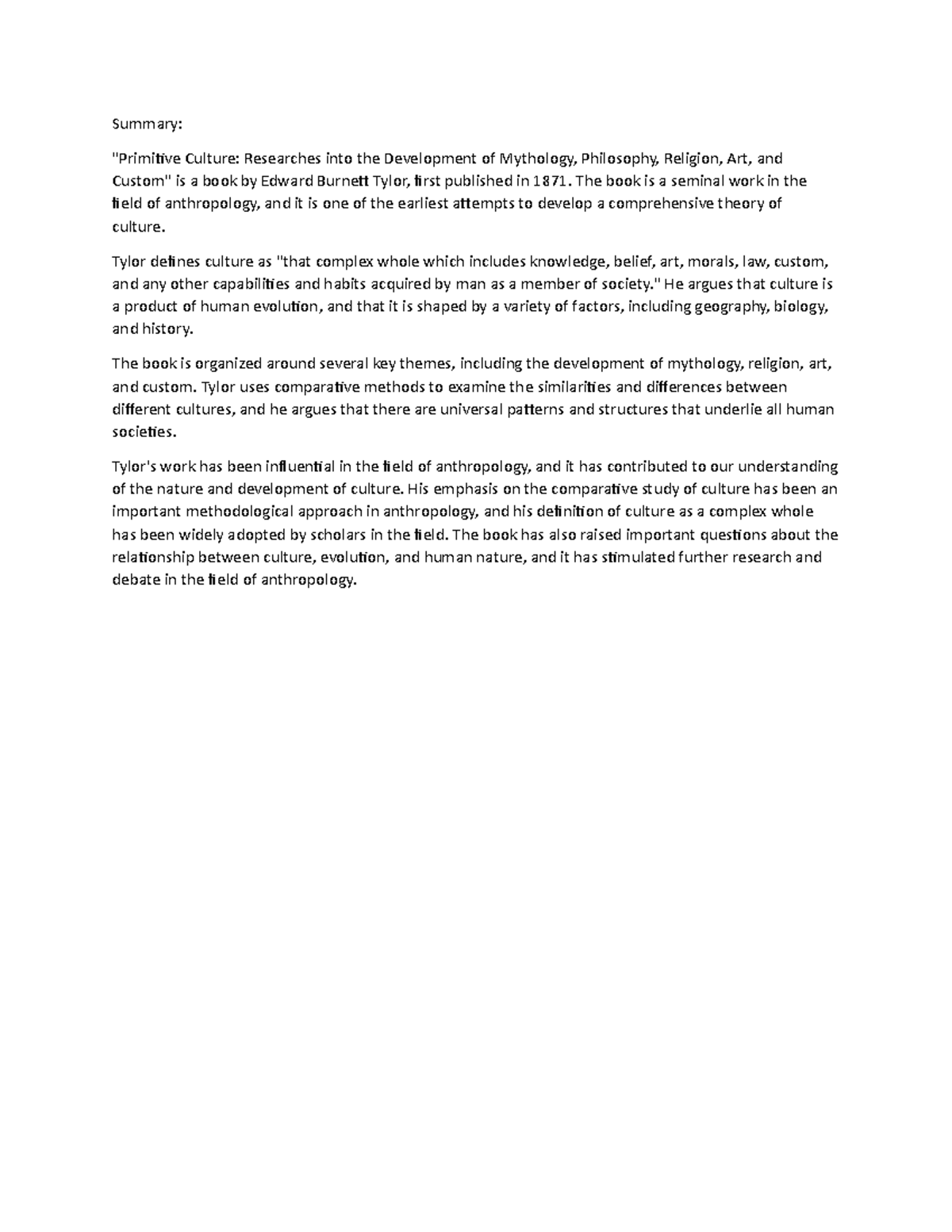 Summary on Primitive Culture Researches into the Development of ...