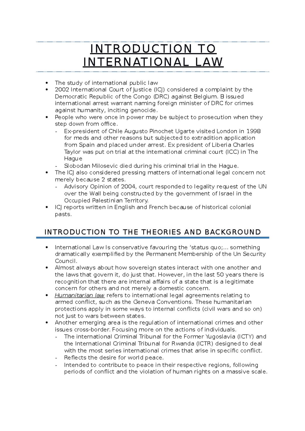 International Law Notes INTRODUCTION TO INTERNATIONAL LAW The Study 