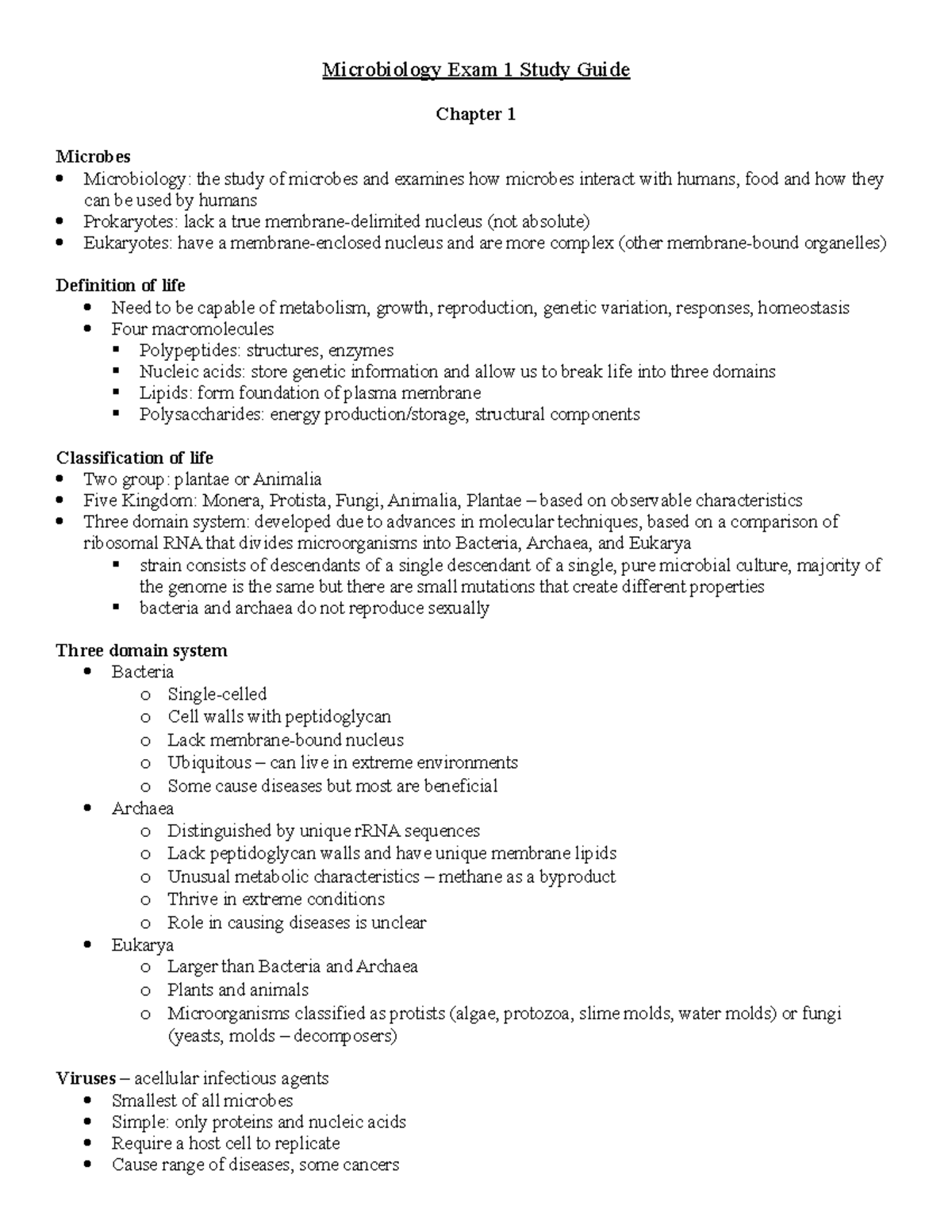 Exam 1 Study Guide Mcb 2610 Fundamentals Of Microbiology Uconn Studocu