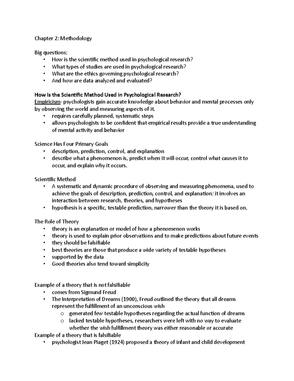 Psy notes 2 psychological science gazzing - Chapter 2: Methodology Big ...
