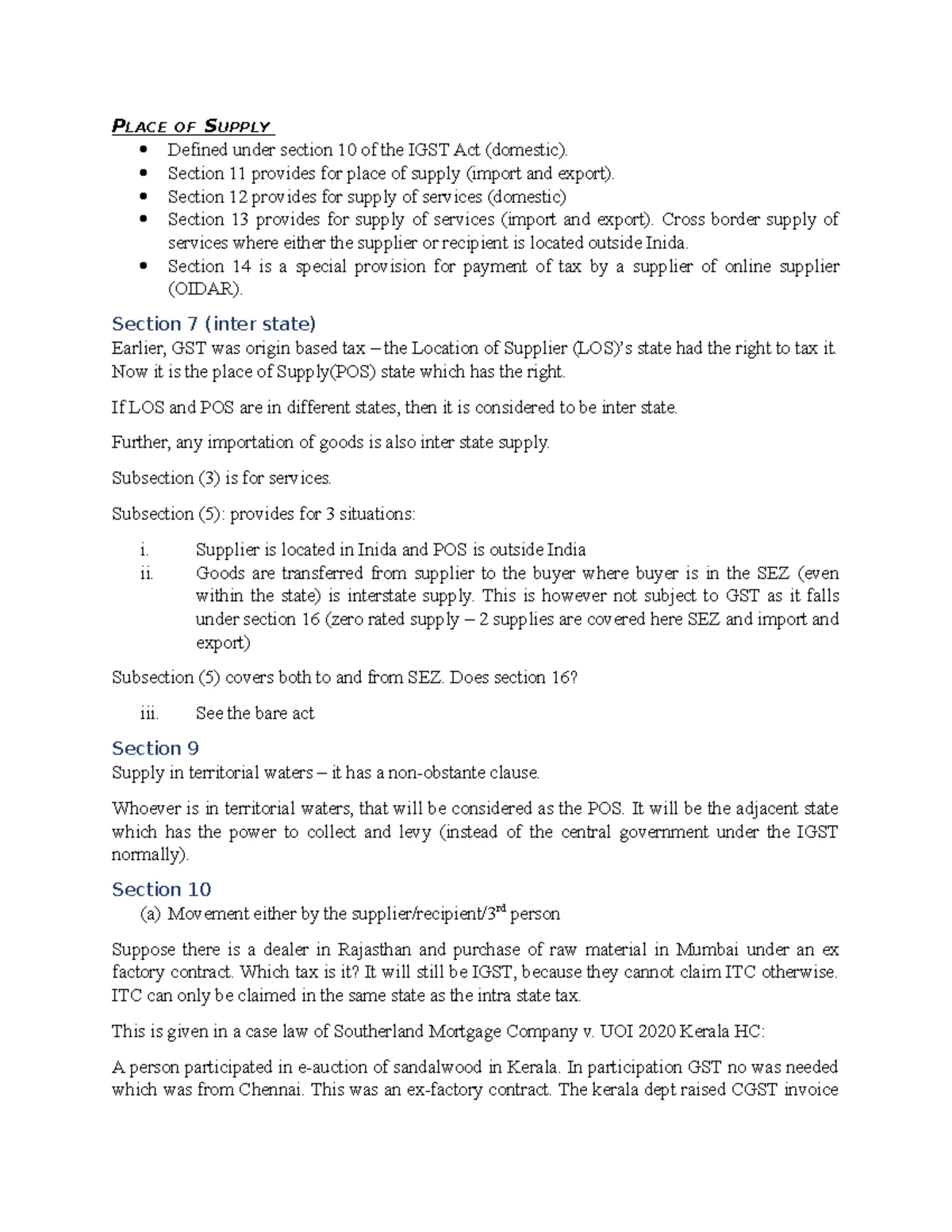 CA2 notes of taxation supply in gst PLACE OF SUPPLY Defined under