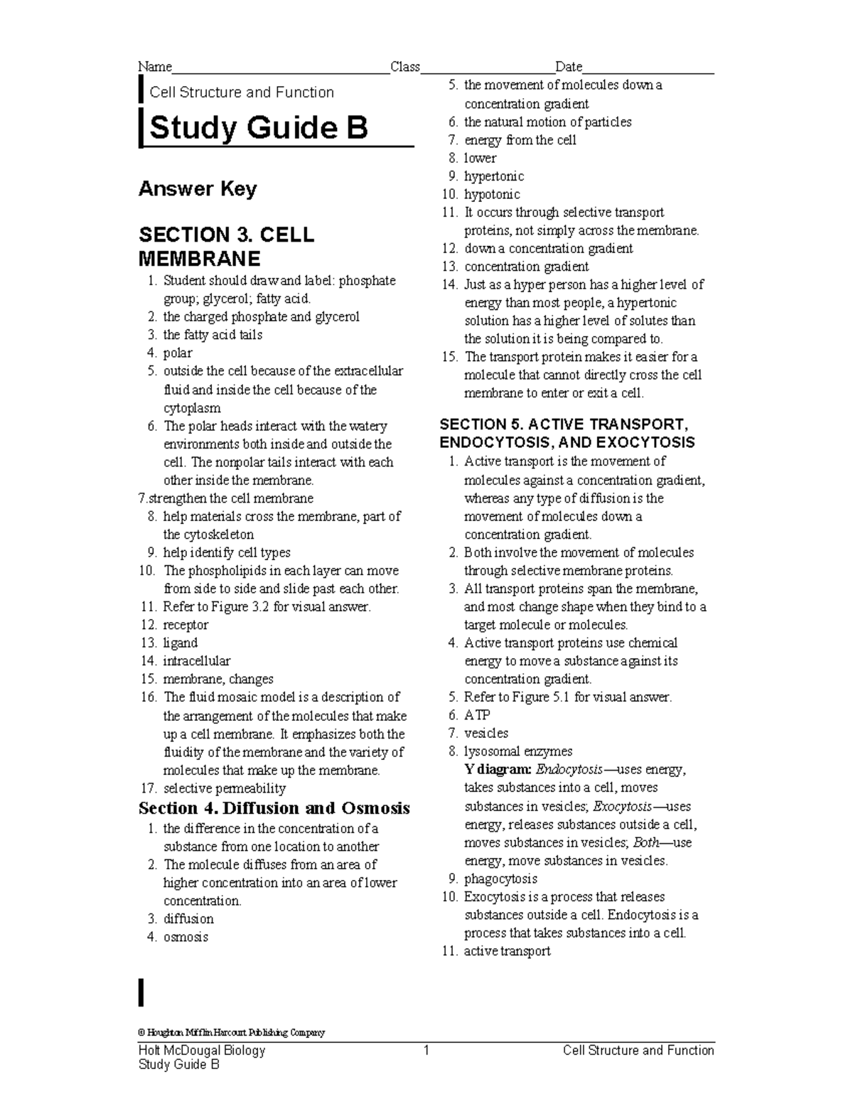 Study Guide Membrane Transport Mech - Cell Structure And Function Study ...