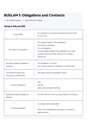 Law On Obligations And Contracts Flashcards - Law On Obligations And ...