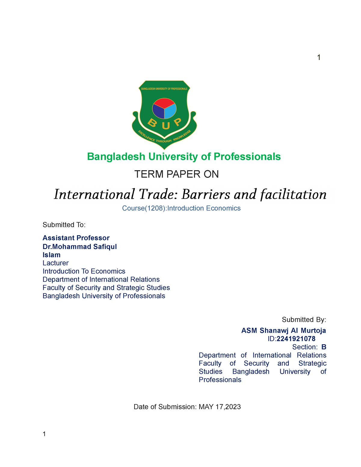 assignment on international trade of bangladesh