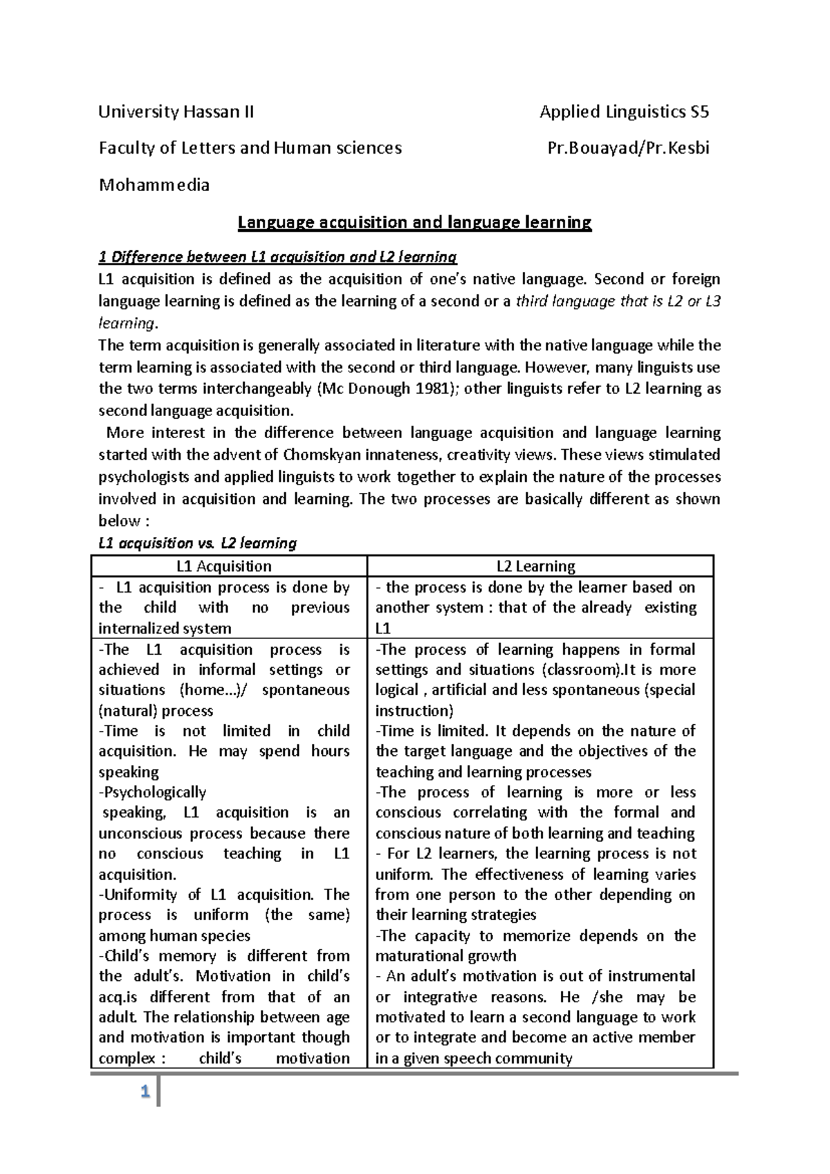 5 Language Acquisition AND Language Learning PDF - 1 University Hassan ...