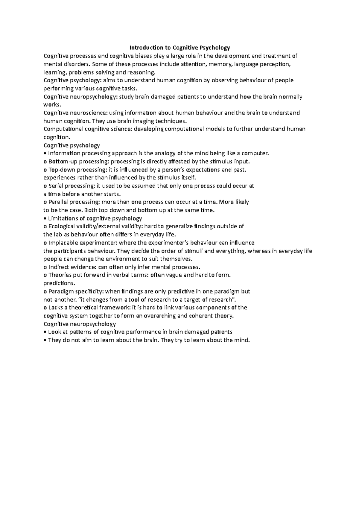 Introduction to Cognitive Psychology notes (ntwrthit) - Introduction to ...