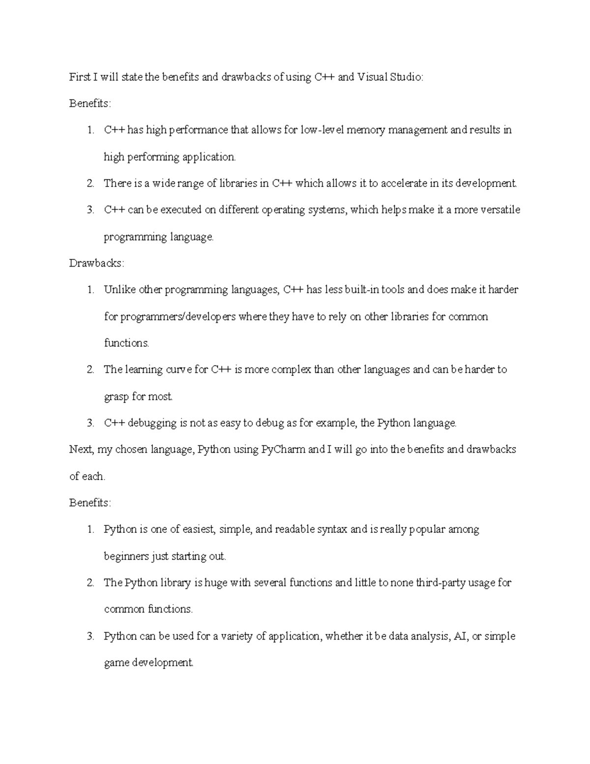 Mod 1-5 Comparing Programming Languages - First I will state the ...