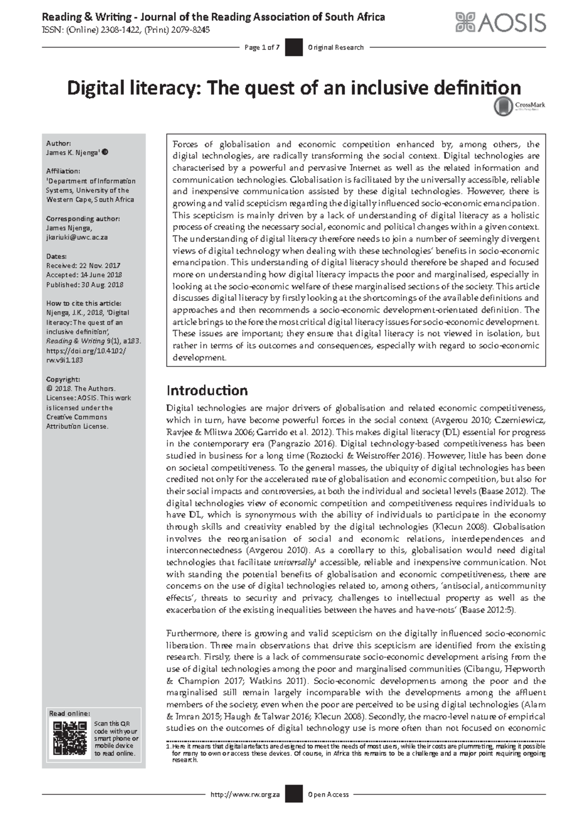 EJ1197078 - Reading & Writing - Journal of the Reading Association of ...