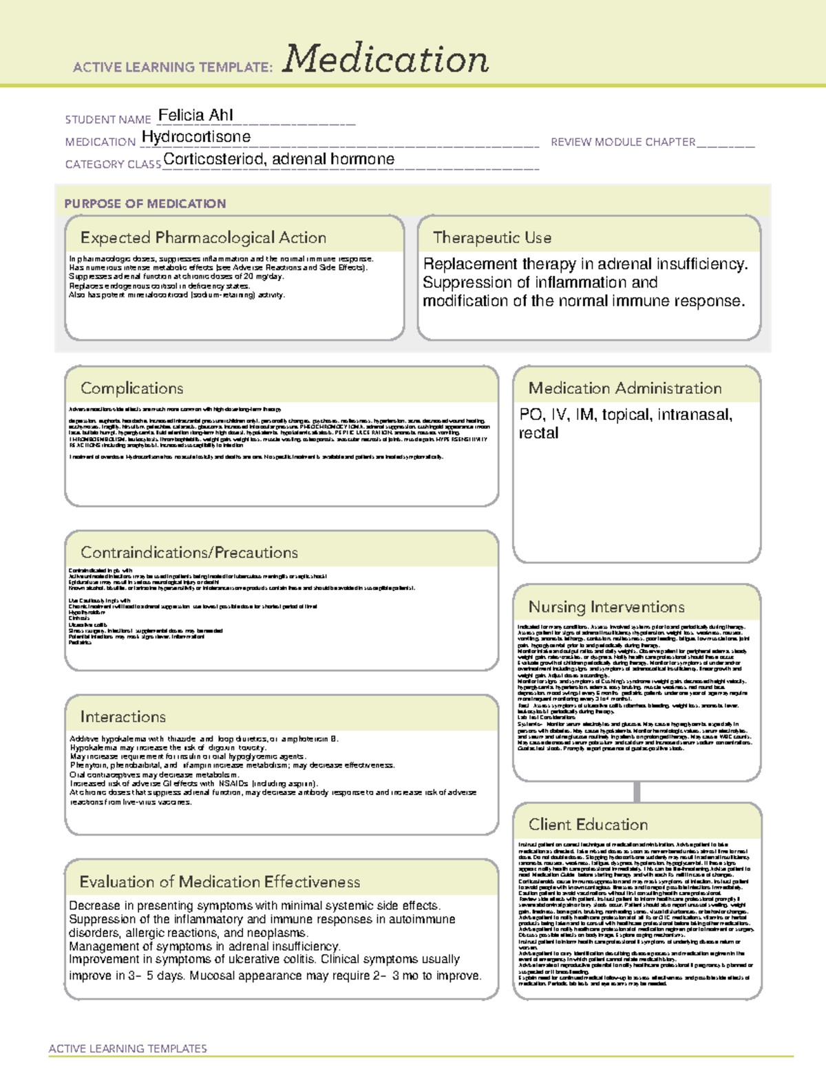 Hydrocortisone - drug cards - ACTIVE LEARNING TEMPLATES Medication ...