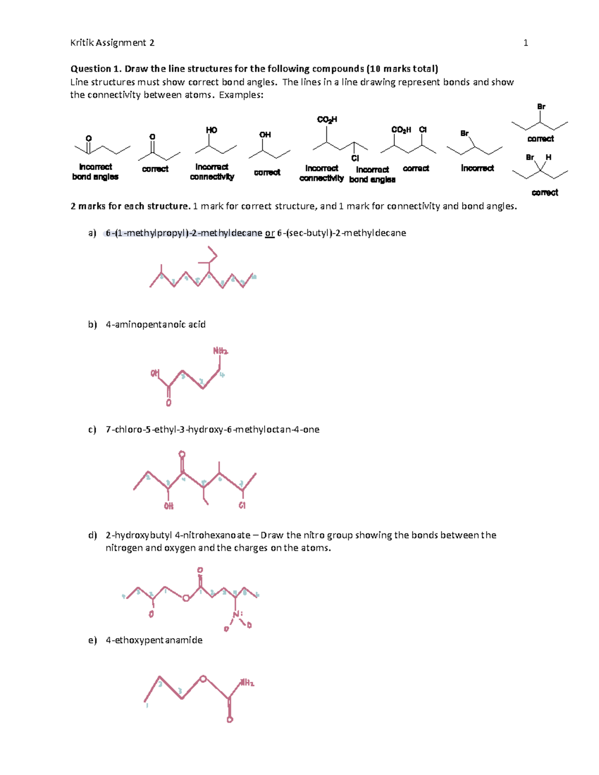 Kritik 2 Assignment - Draw the line structures for the following ...