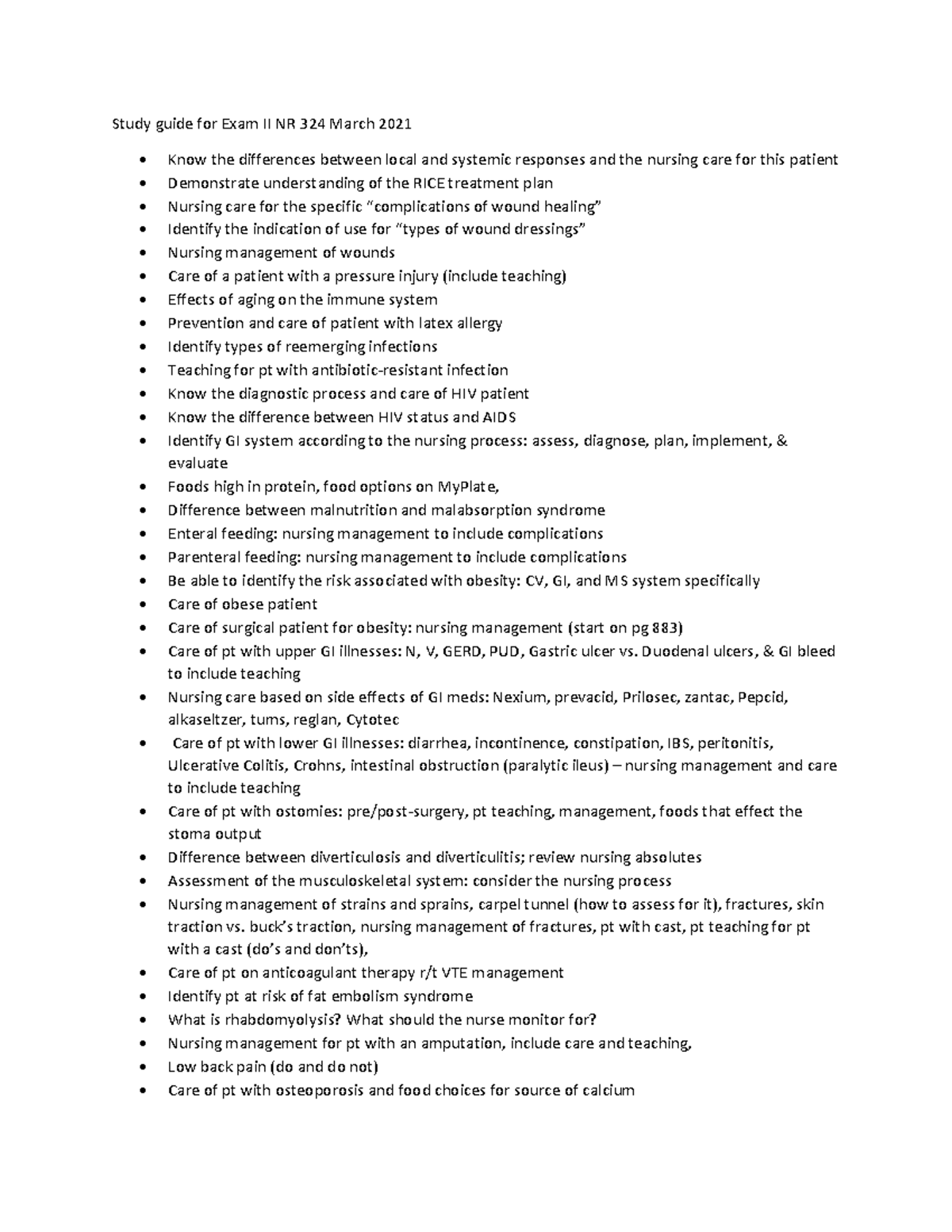 Exam II Guide for Studying Mar 21.............. - Study guide for Exam ...