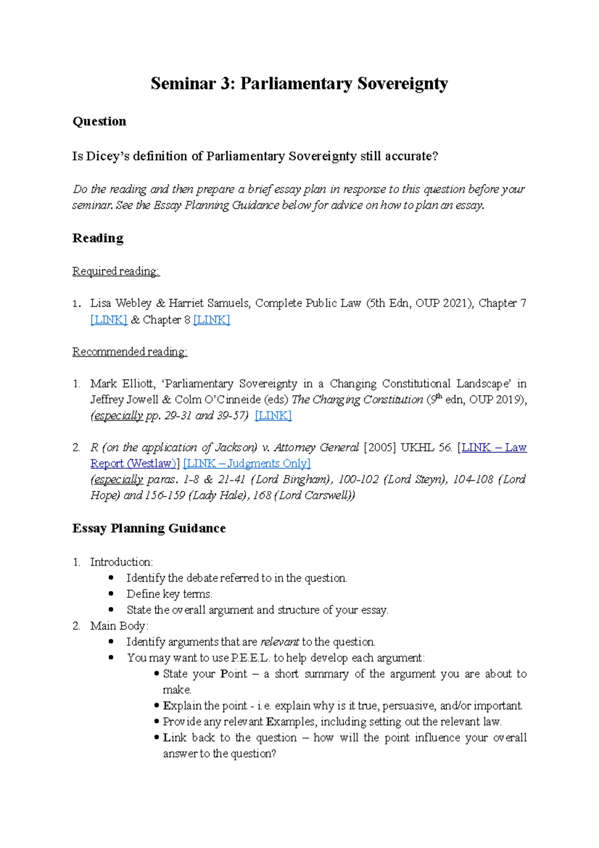 Seminar 3 Handout Seminar 3 Parliamentary Sovereignty Question Is Dicey’s definition of Studocu