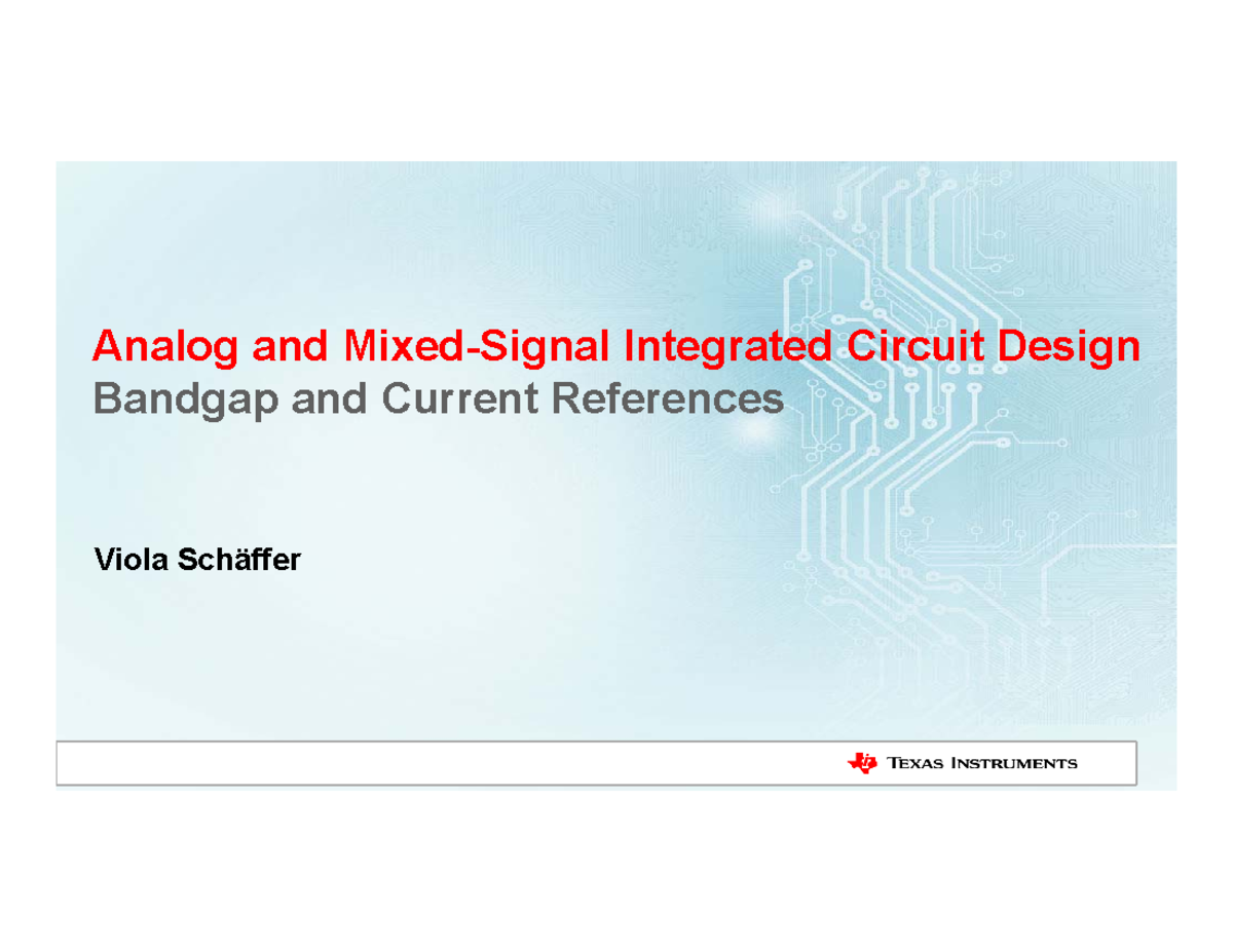 Analog IC Design lecture 9 Bandgap References Analog and MixedSignal