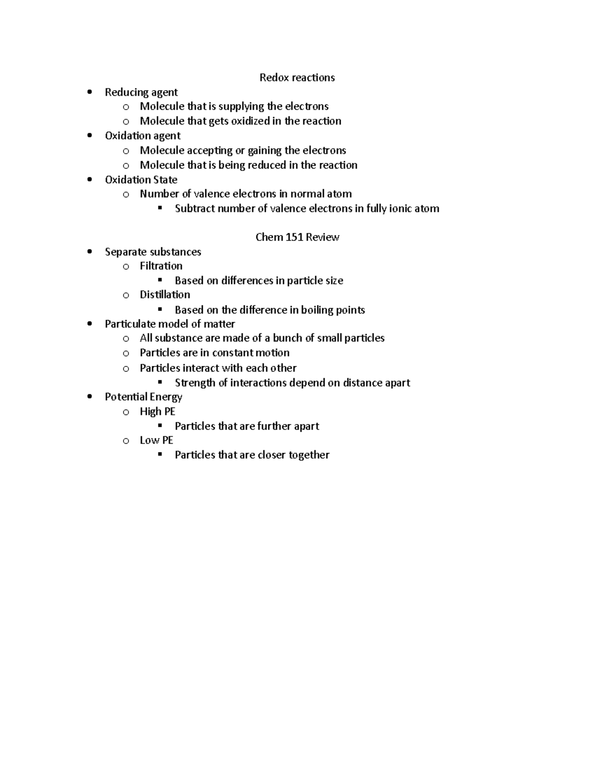 Redox reactions - Lecture notes 30 - Redox reactions Reducing agent o ...