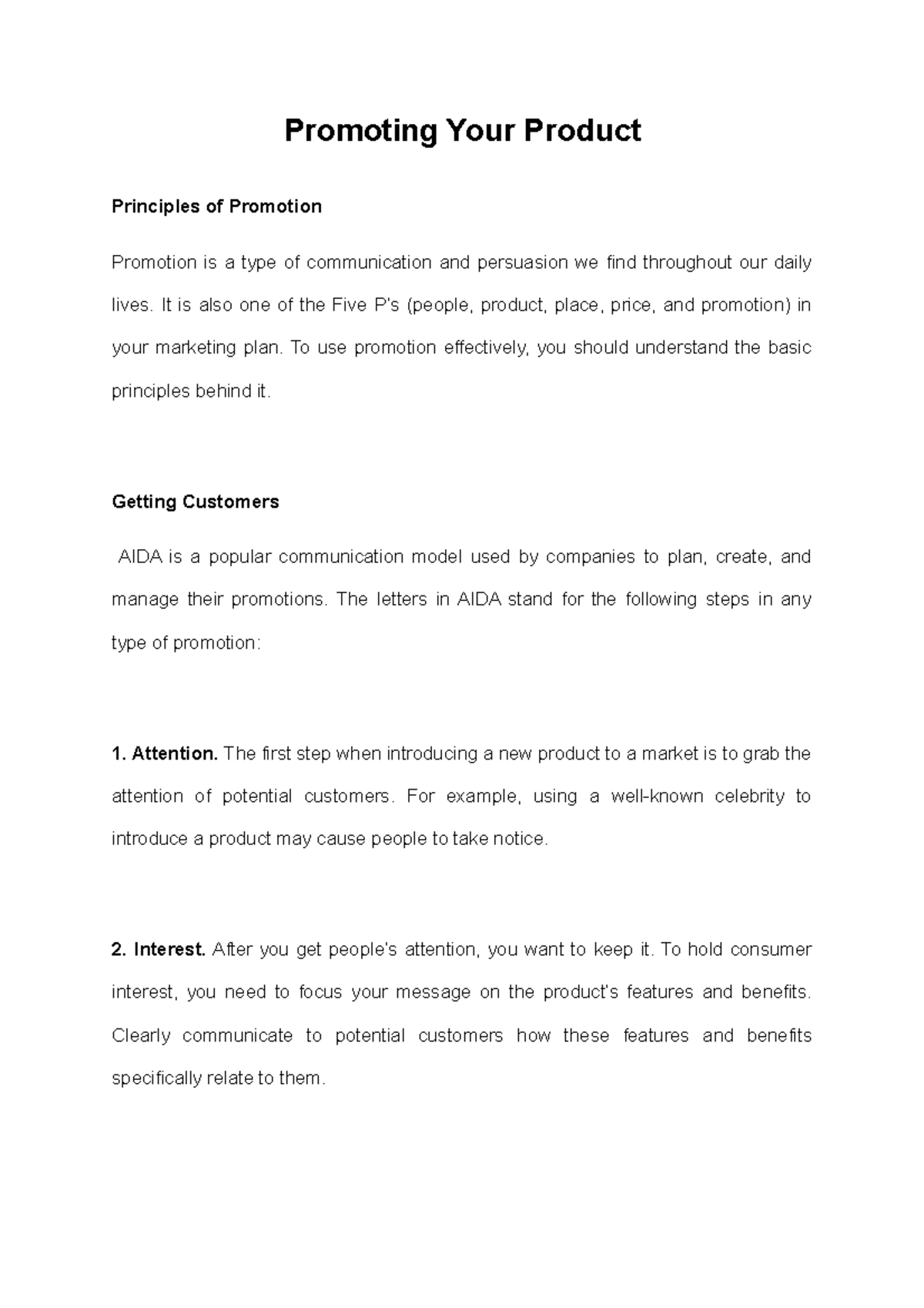 Promoting Your Product - Promoting Your Product Principles of Promotion ...