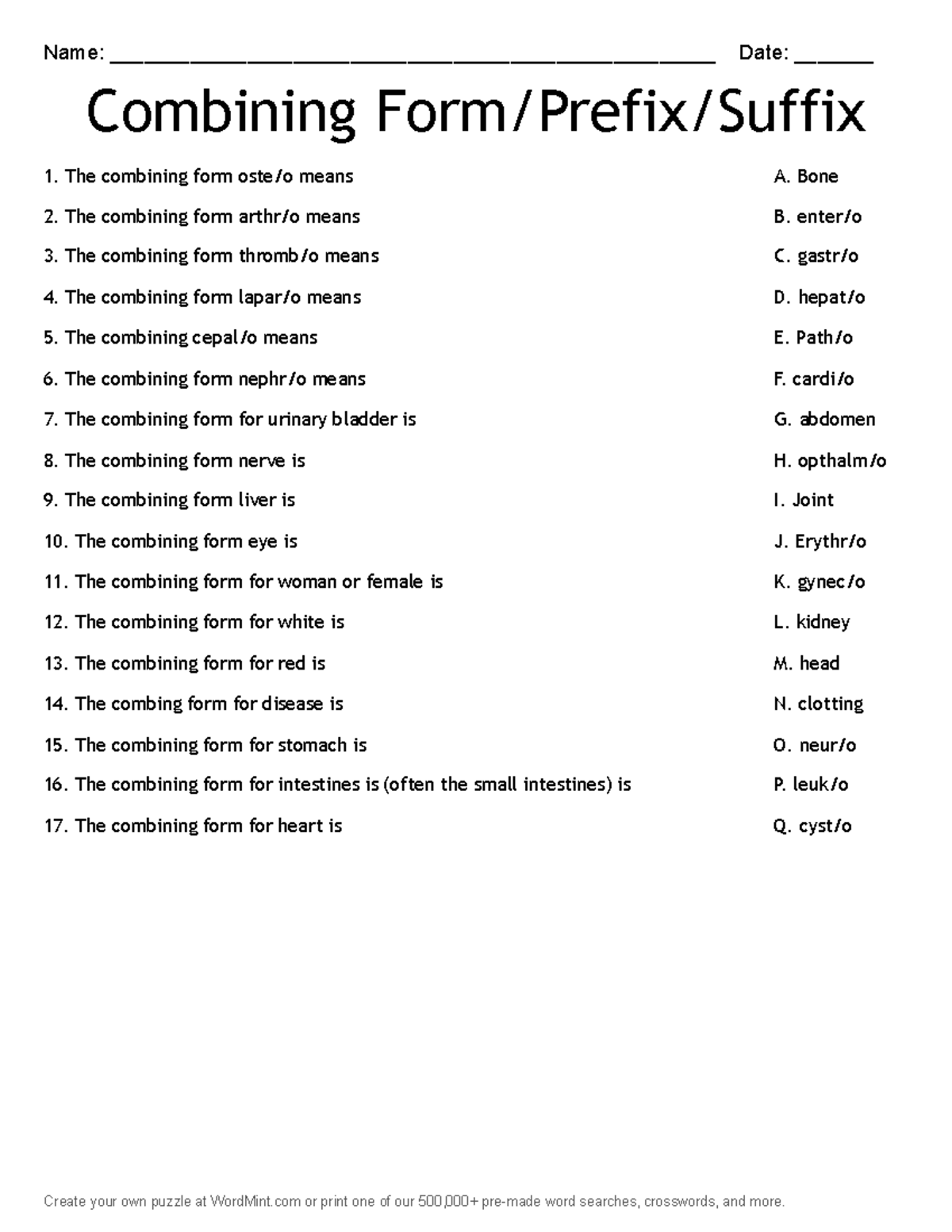 Combining Form Prefix Suffix - Create your own puzzle at WordMint or ...