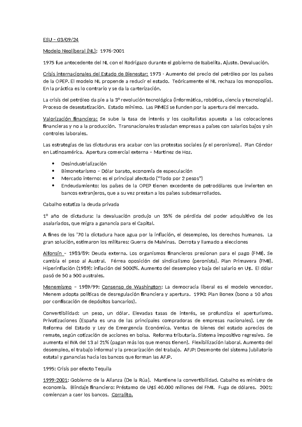 Neoliberalismo - resumen - ESU – 03/09/ Modelo Neoliberal (NL): 1976 ...