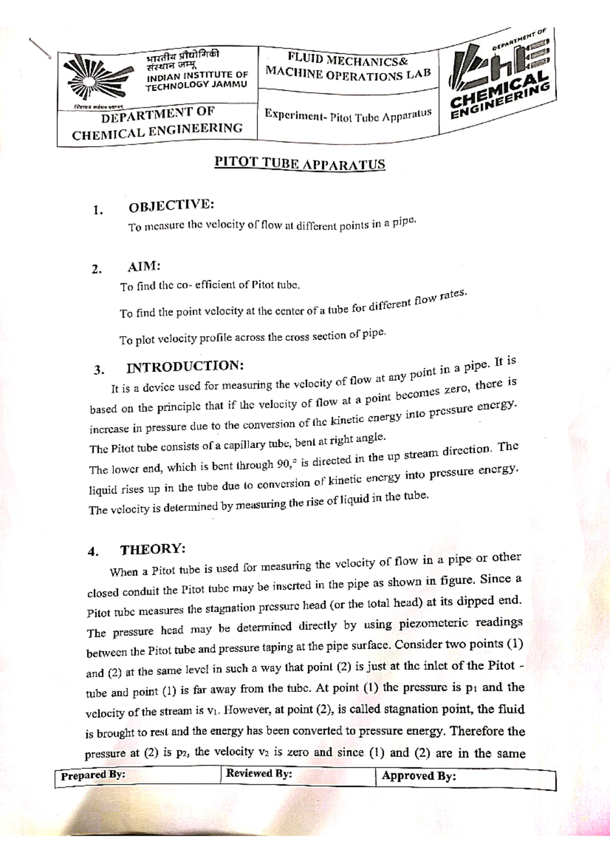 Exp 2 Pitot Tube Apparatus Chemical Engineering LaboratoryIII Studocu