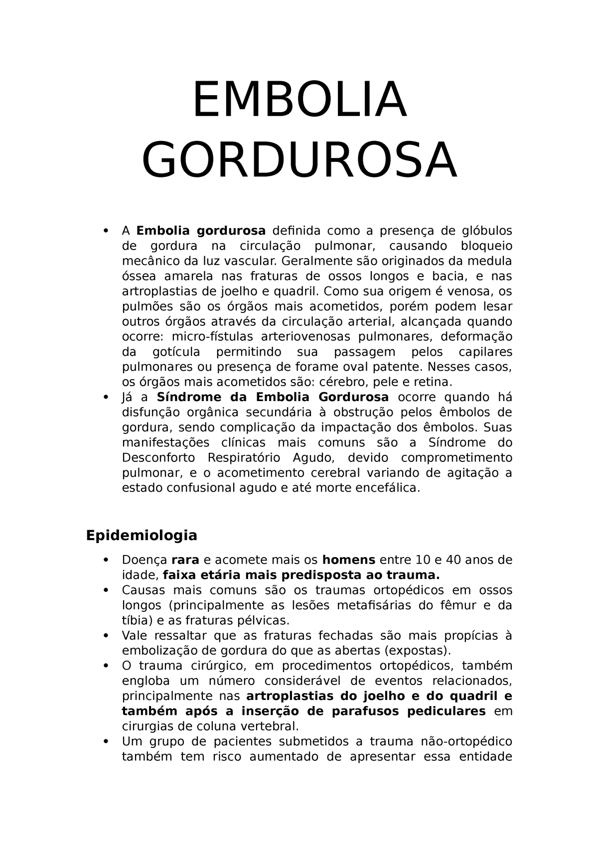 Embolia Gordurosa - Resumos - EMBOLIA GORDUROSA A Embolia Gordurosa ...