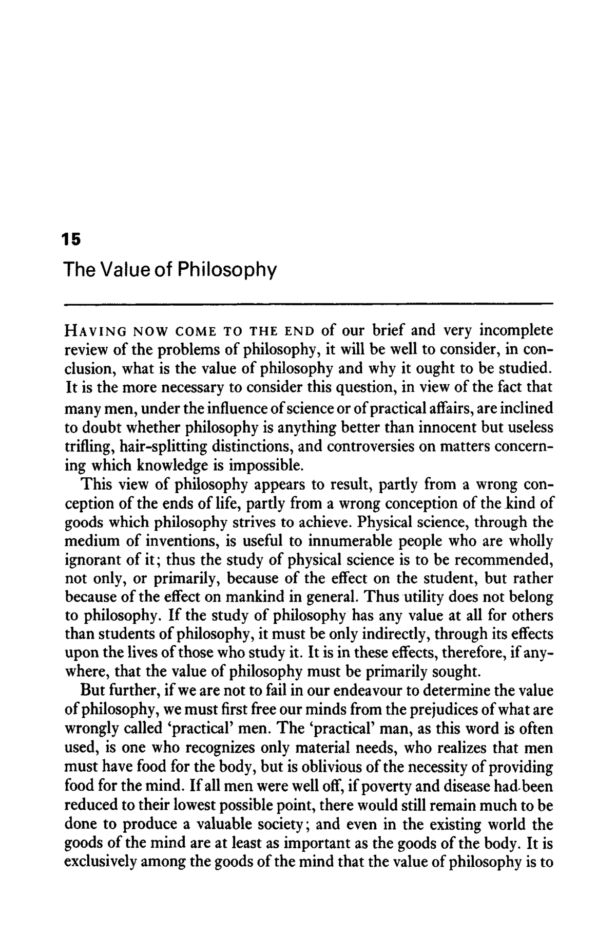 The Value Of Philosophy - Bertrand Russell - 15 The V A L Ue Of ...