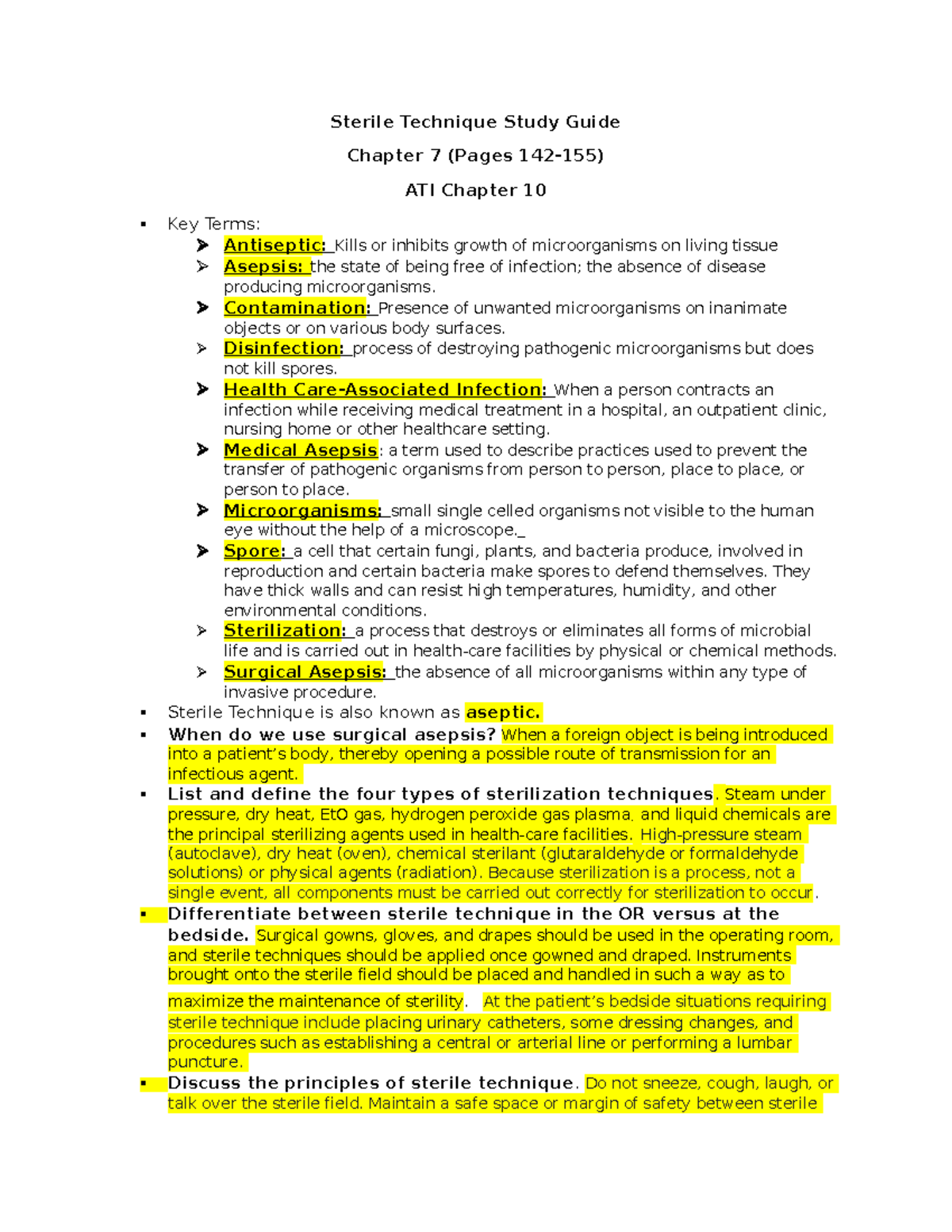 Sterile Technique Study Guide Sterile Technique Study Guide Chapter 7